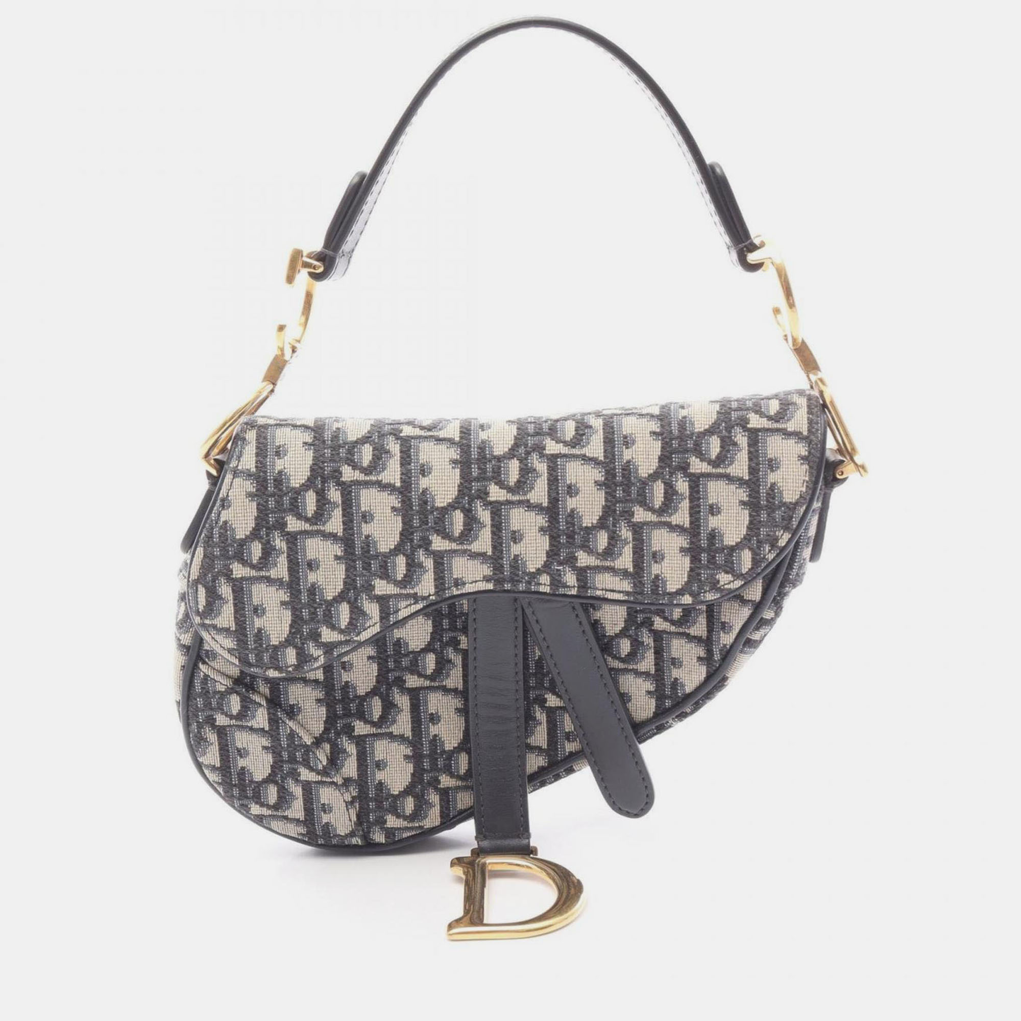 

Christian Dior Dior Saddle Bag Mini Oblique Jacquard Handbag Canvas Leather Ivory/Navy, Beige