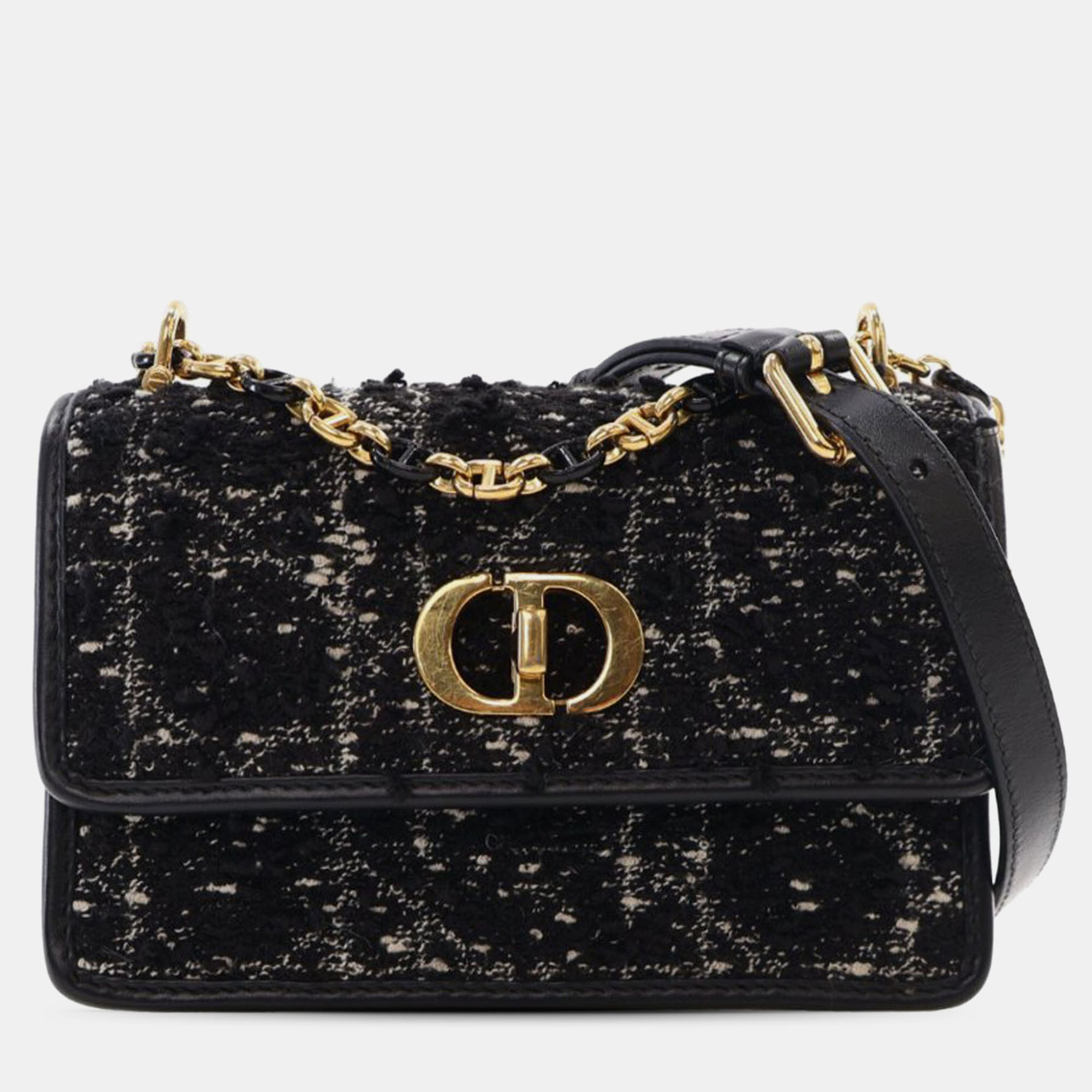 Pre-owned Dior Black Mini Tweed Macrocannage Miss Caro Bag
