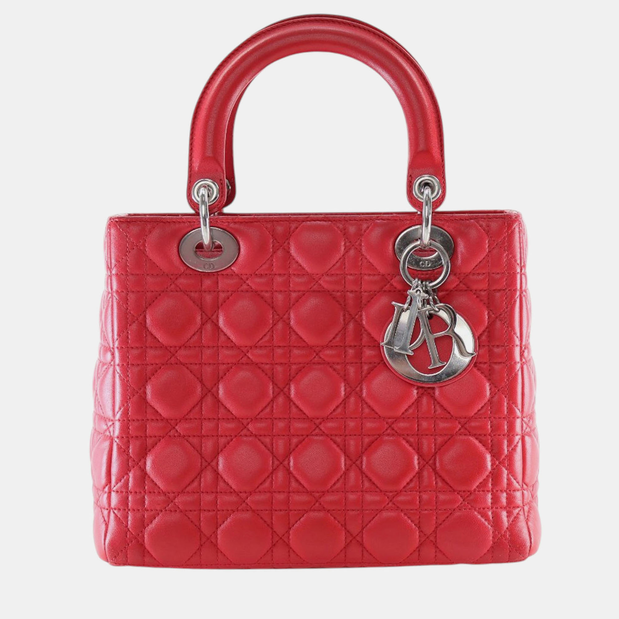 

Dior Red Medium Lambskin Cannage Lady Dior