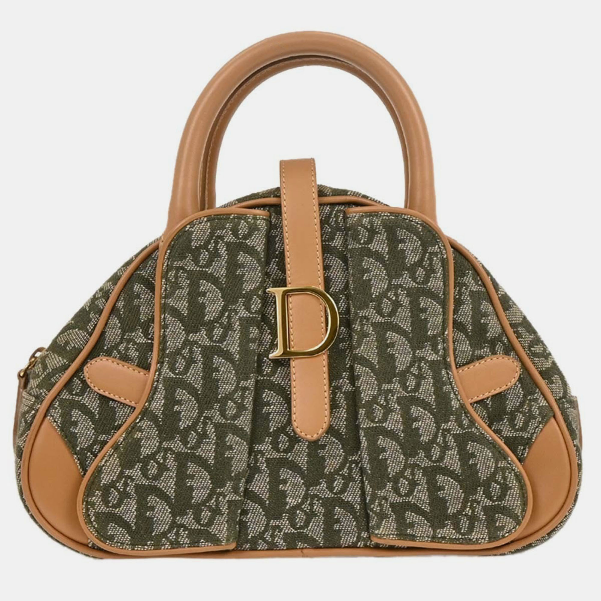 

Christian Dior Green Double Saddle Trotter Handbag, Beige