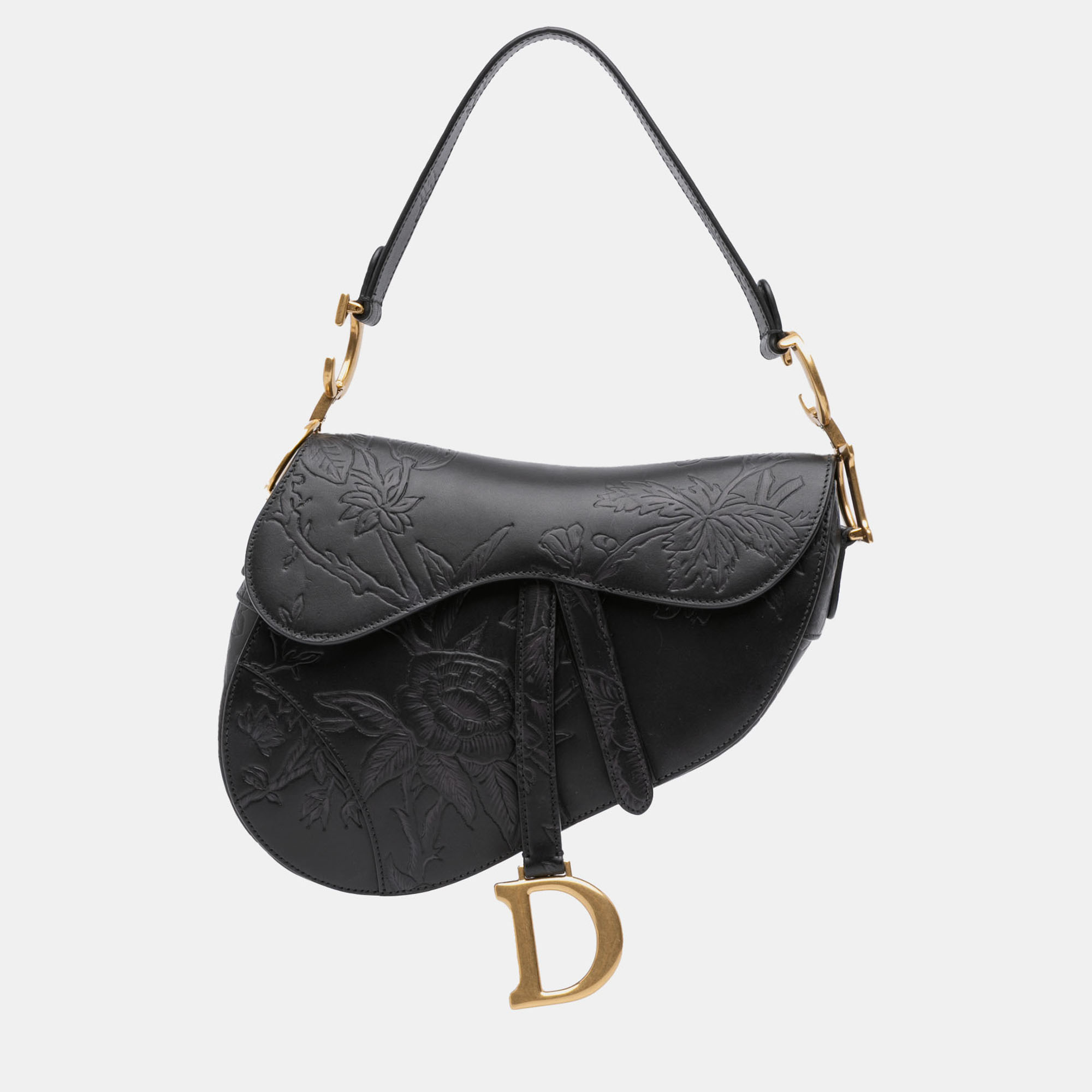 

Dior Black Embossed Calfskin Jardin Botanique Saddle Bag