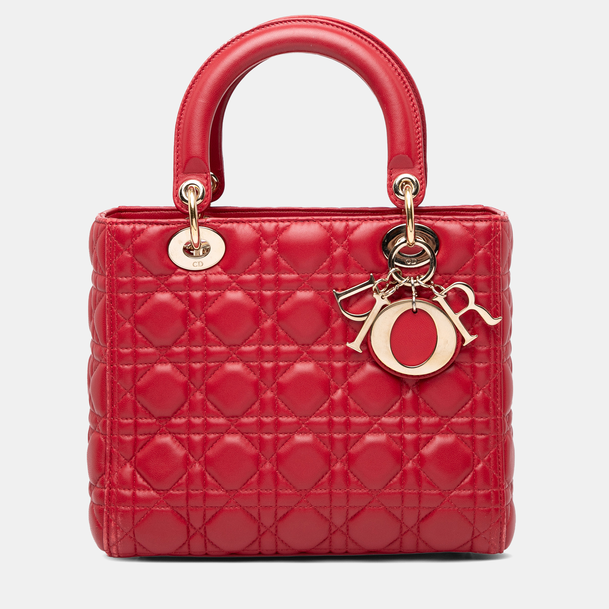 

Dior Lady Dior Cannage Medium Lambskin Leather Top Handle Bag, Red