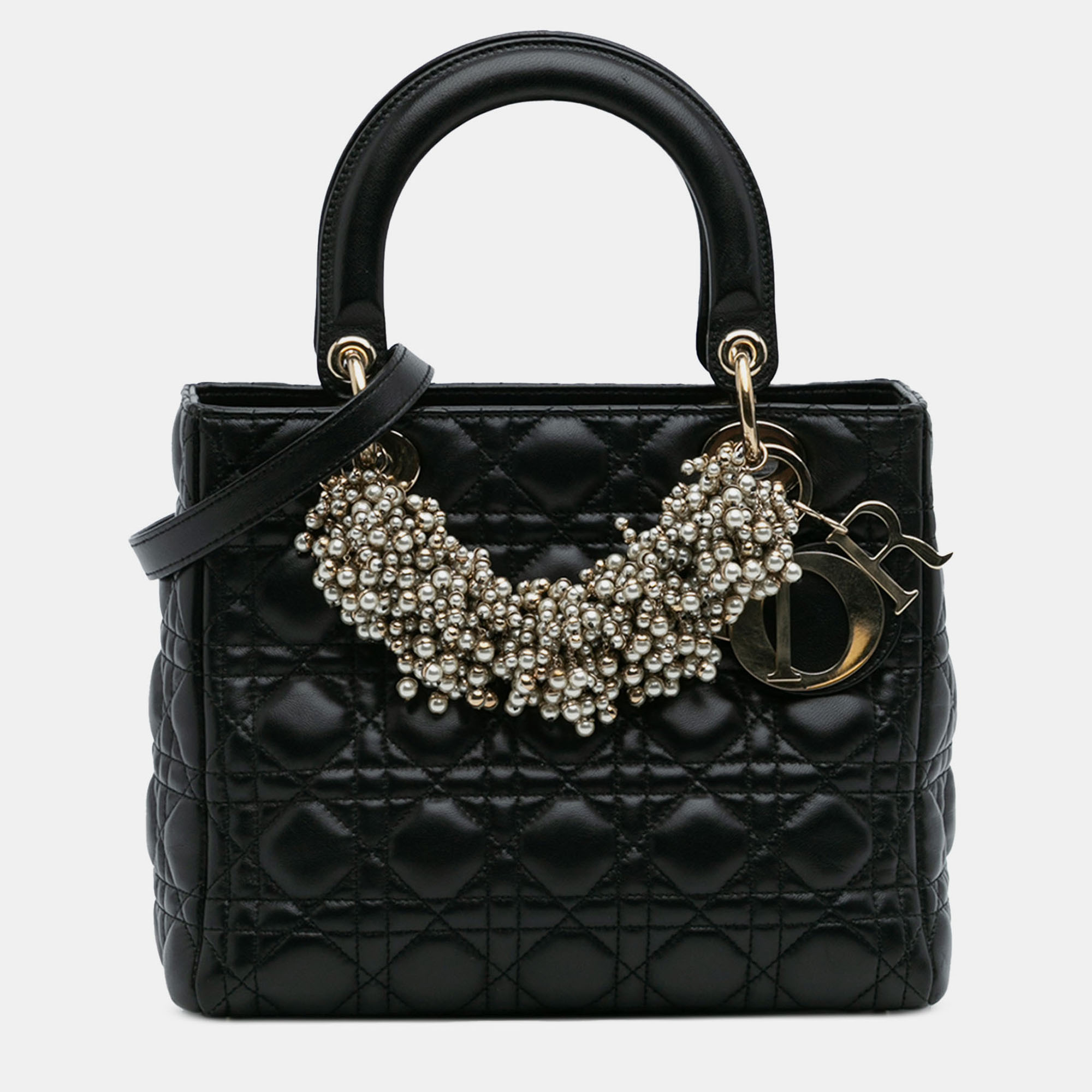 

Dior Black Medium Lambskin Cannage Pearl Lady Dior