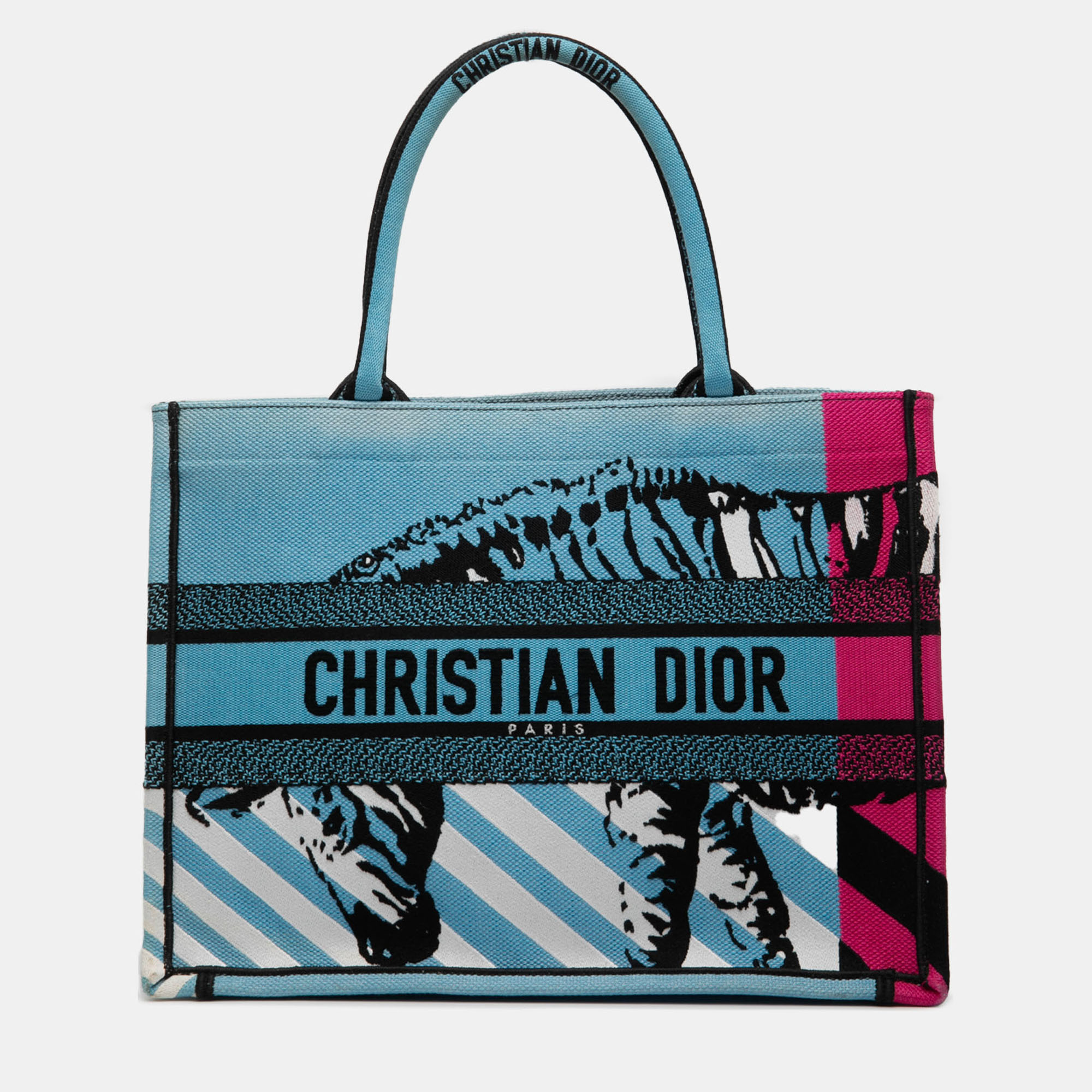 

Dior Blue Medium Embroidered Canvas Zebra D Jungle Pop Book Tote