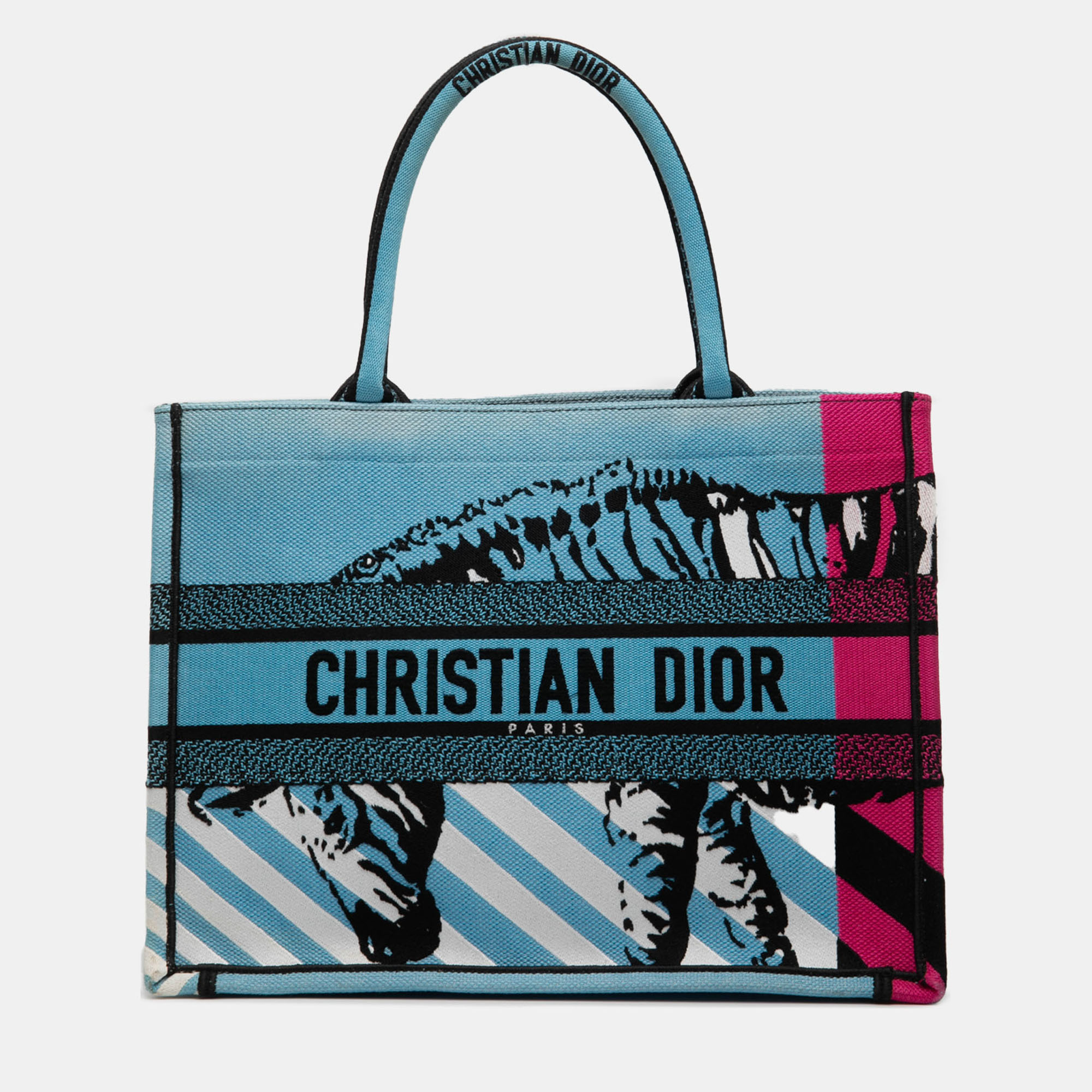 

Dior Blue Medium Embroidered Canvas Zebra D Jungle Pop Book Tote