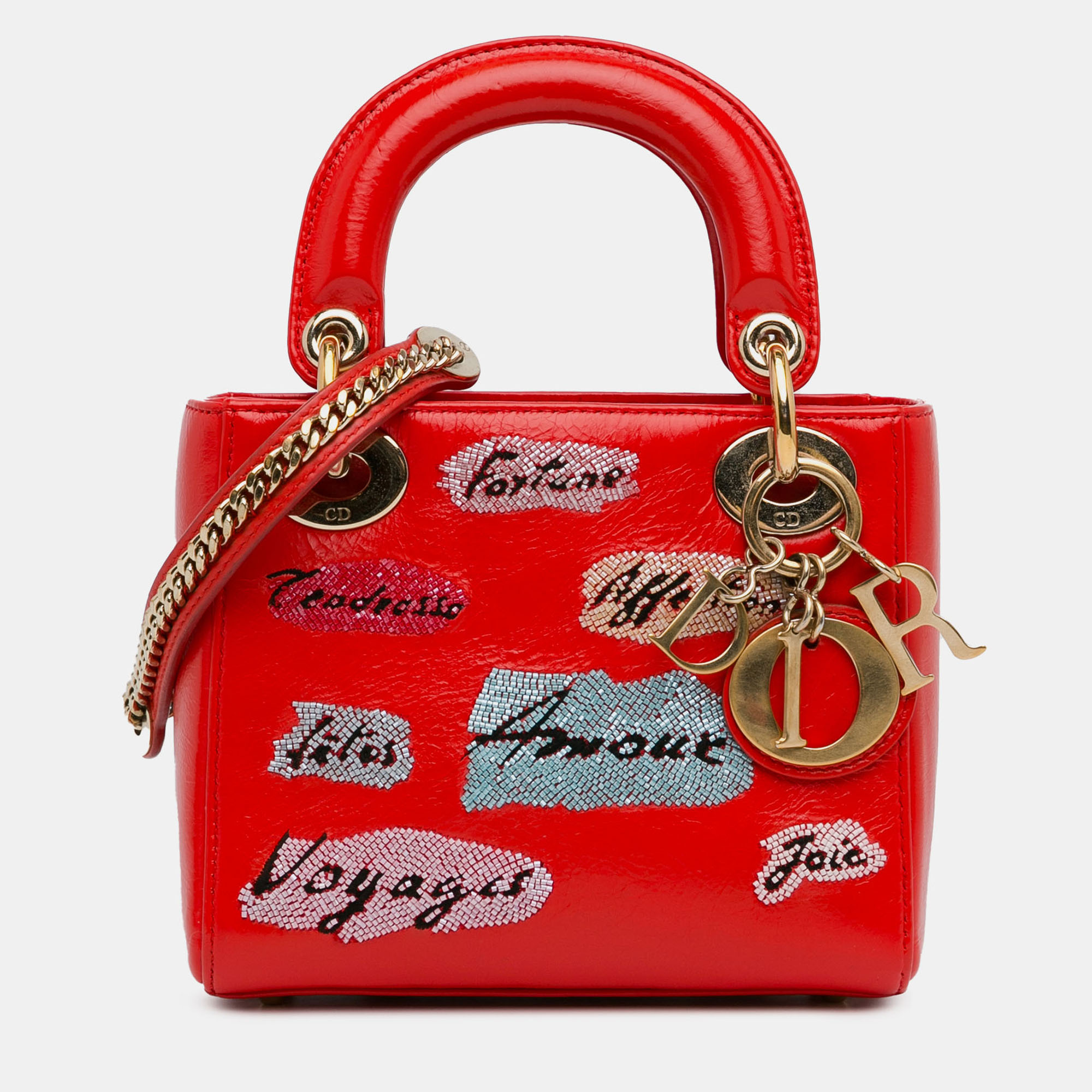

Dior Red Mini Calfskin Sequin Embellished Lady Dior