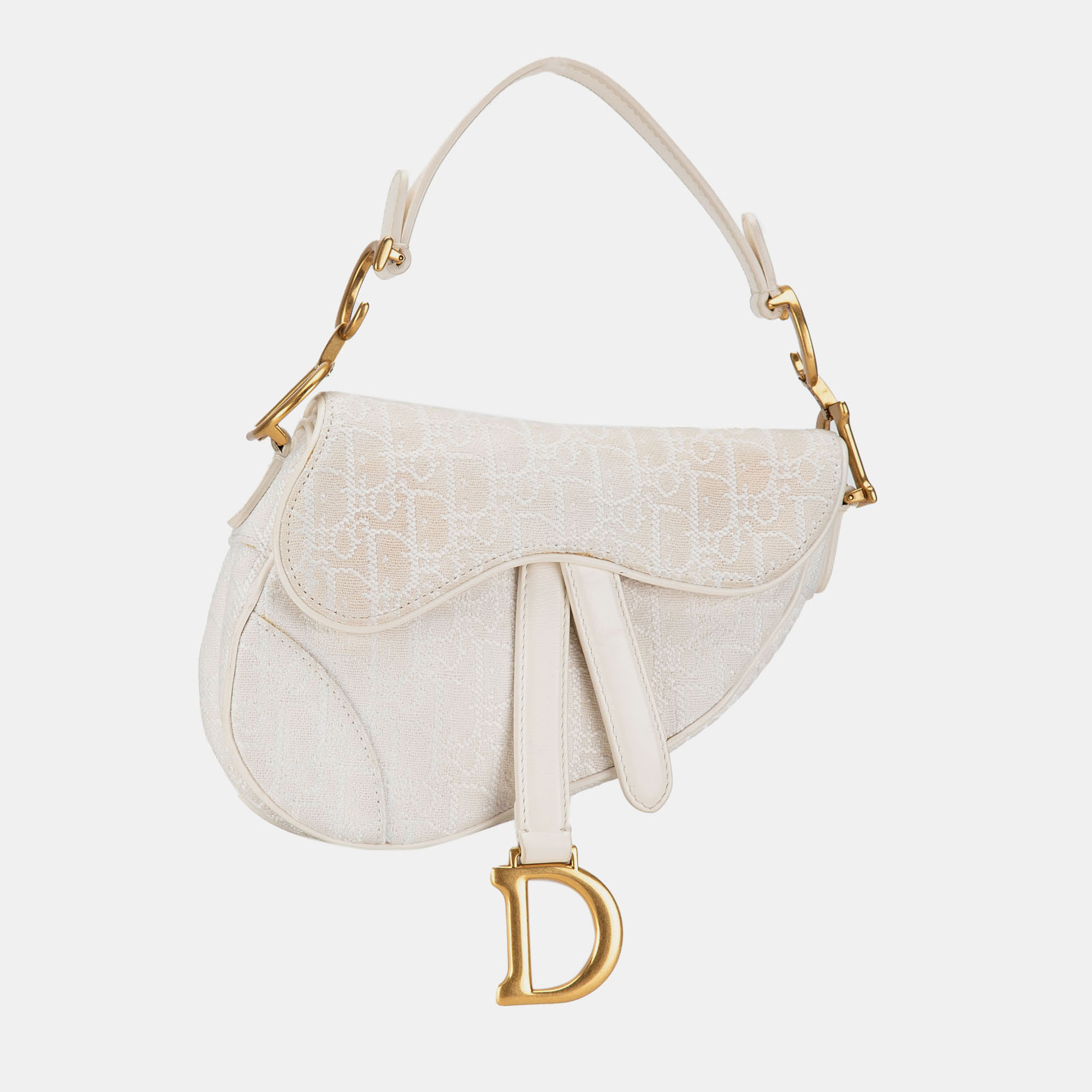 

Dior White Mini Oblique Canvas Saddle Bag
