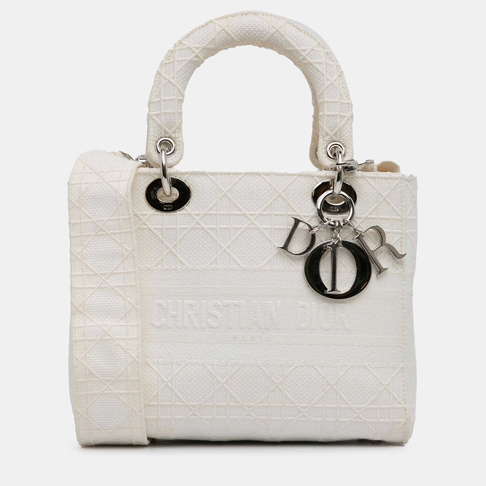 

Dior White Medium Canvas Cannage Lady D Lite