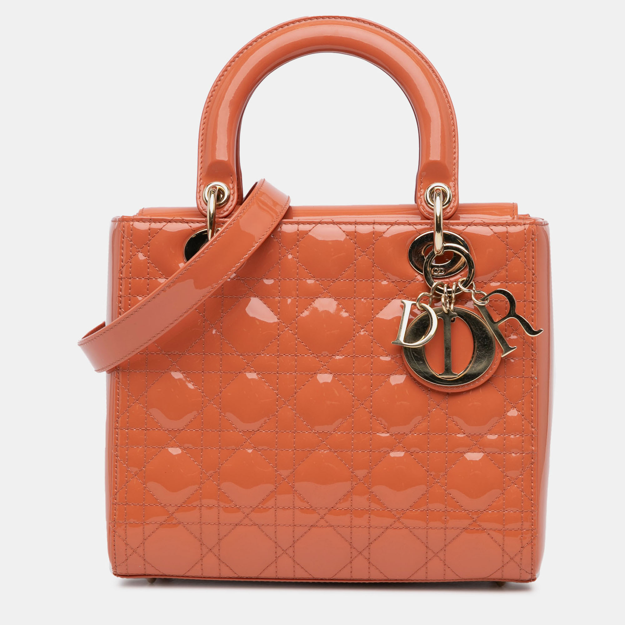 

Dior Orange Medium Patent Cannage Lady Dior