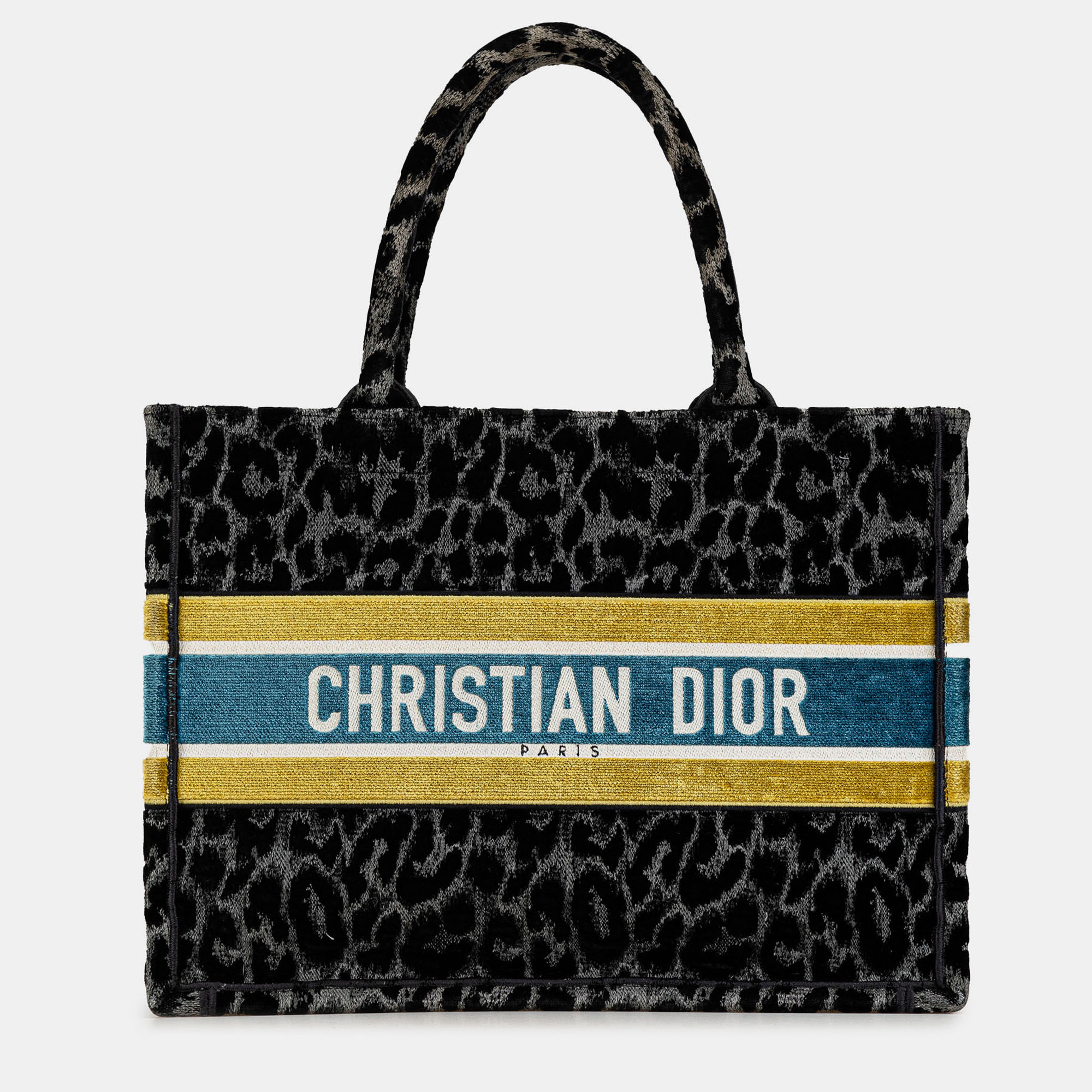 

Dior Black Mizza Medium Embroidered Canvas Leopard Book Tote