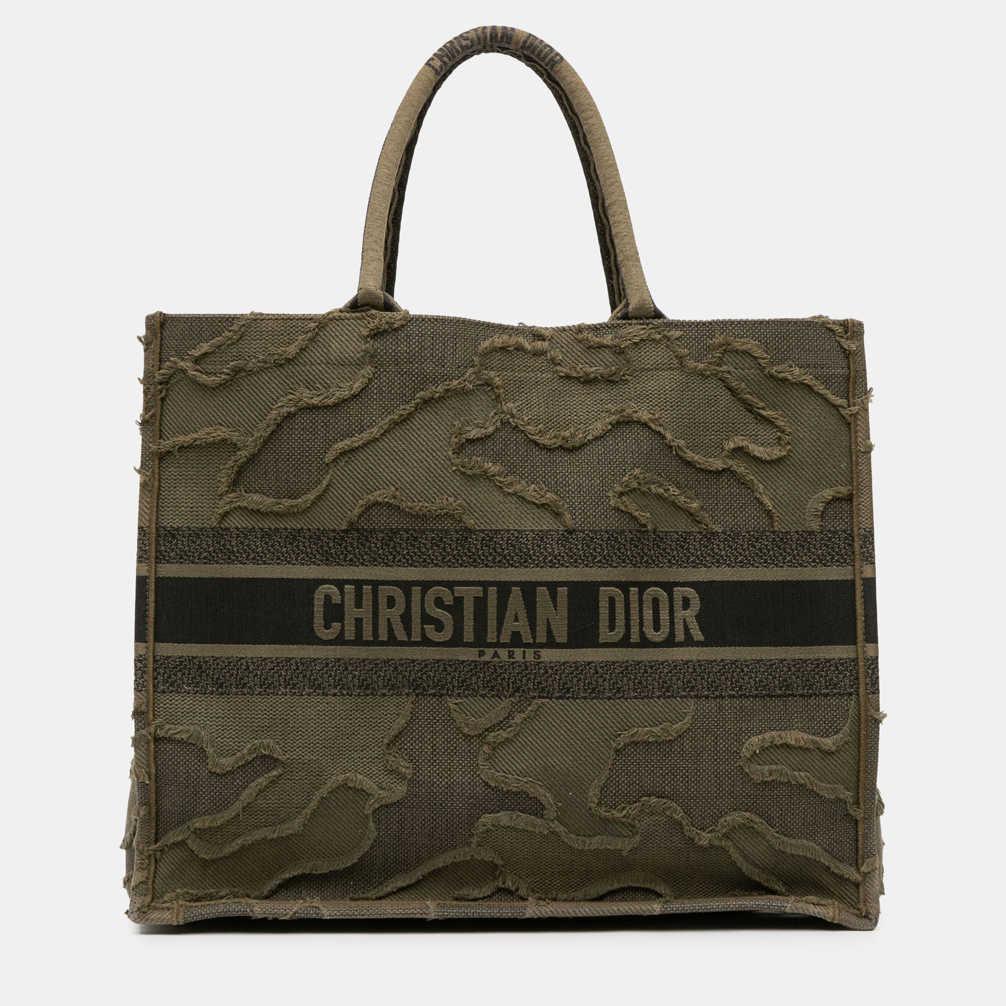

Dior Green Large Embroidered Canvas Camouflage Book Tote