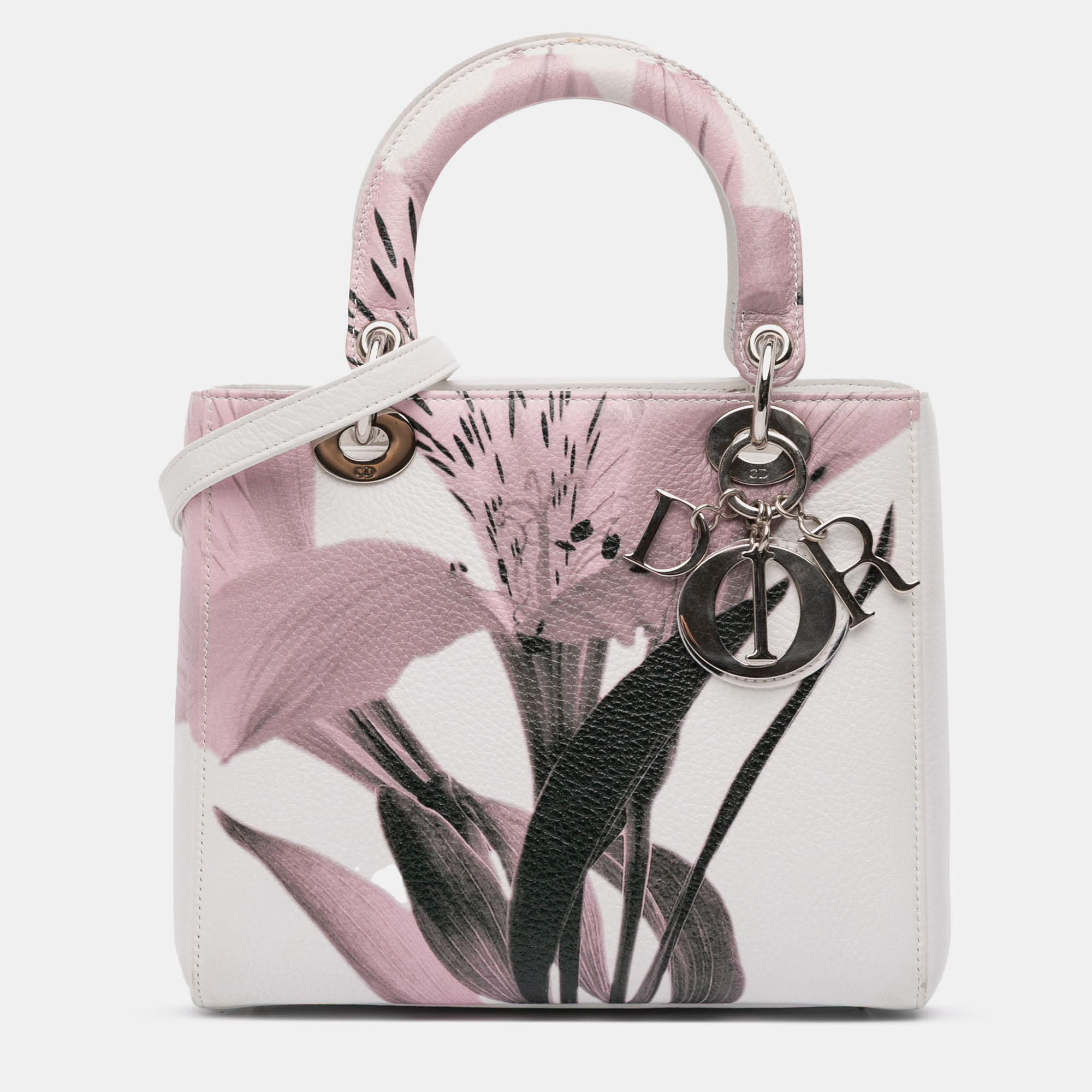 

Dior Lady Dior Medium Multicolor Floral Print Deerskin Leather Top Handle Bag, White