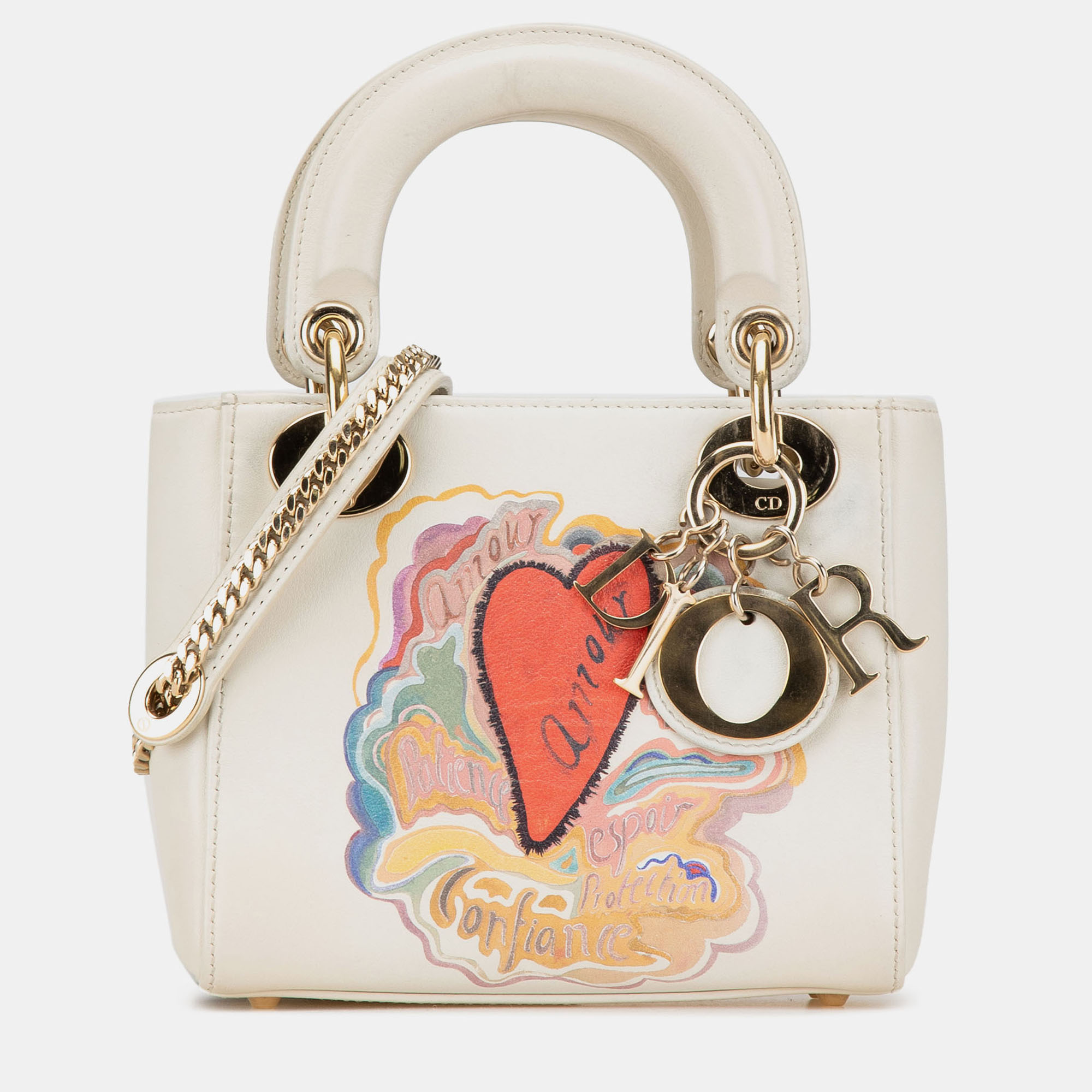 

Dior Niki De Saint Phalle Dioramour Lady Dior Mini Calfskin Leather Top Handle Bag, White