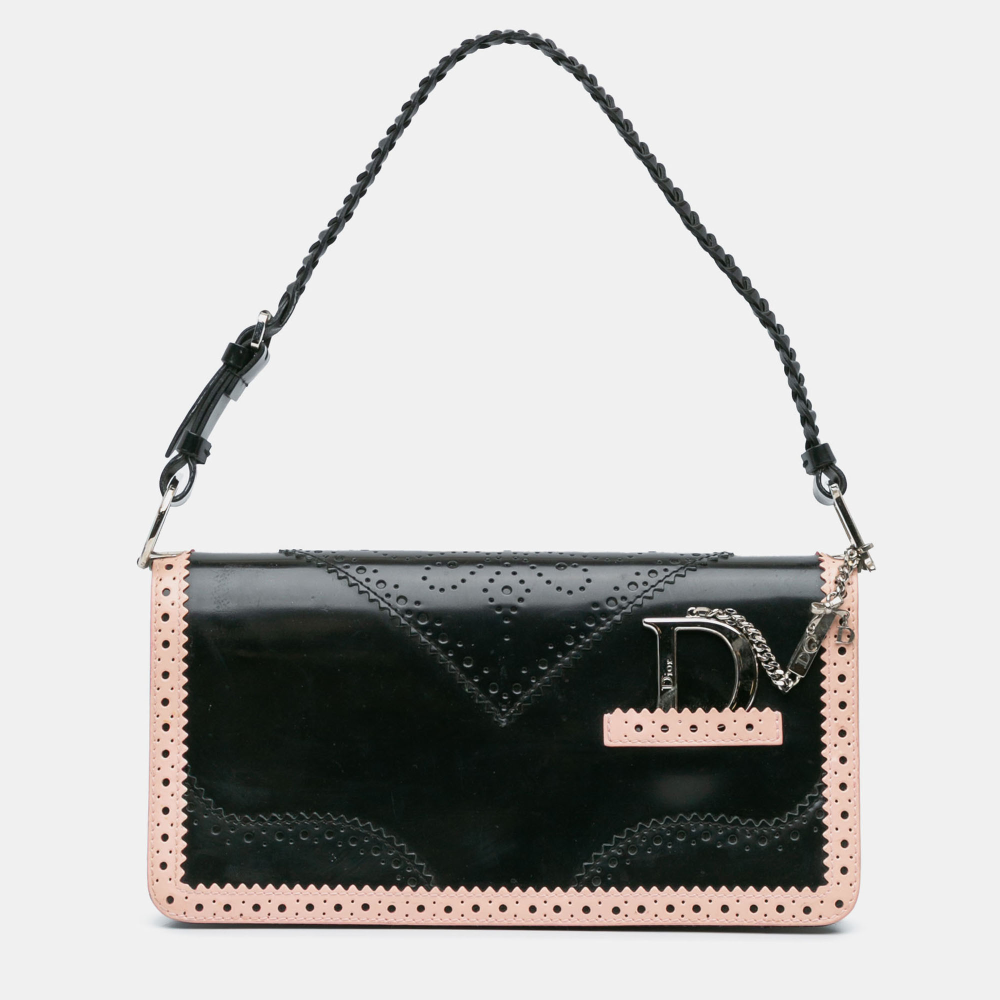 

Dior Black Pink Leather D'Trick Brogue Spectator Bag