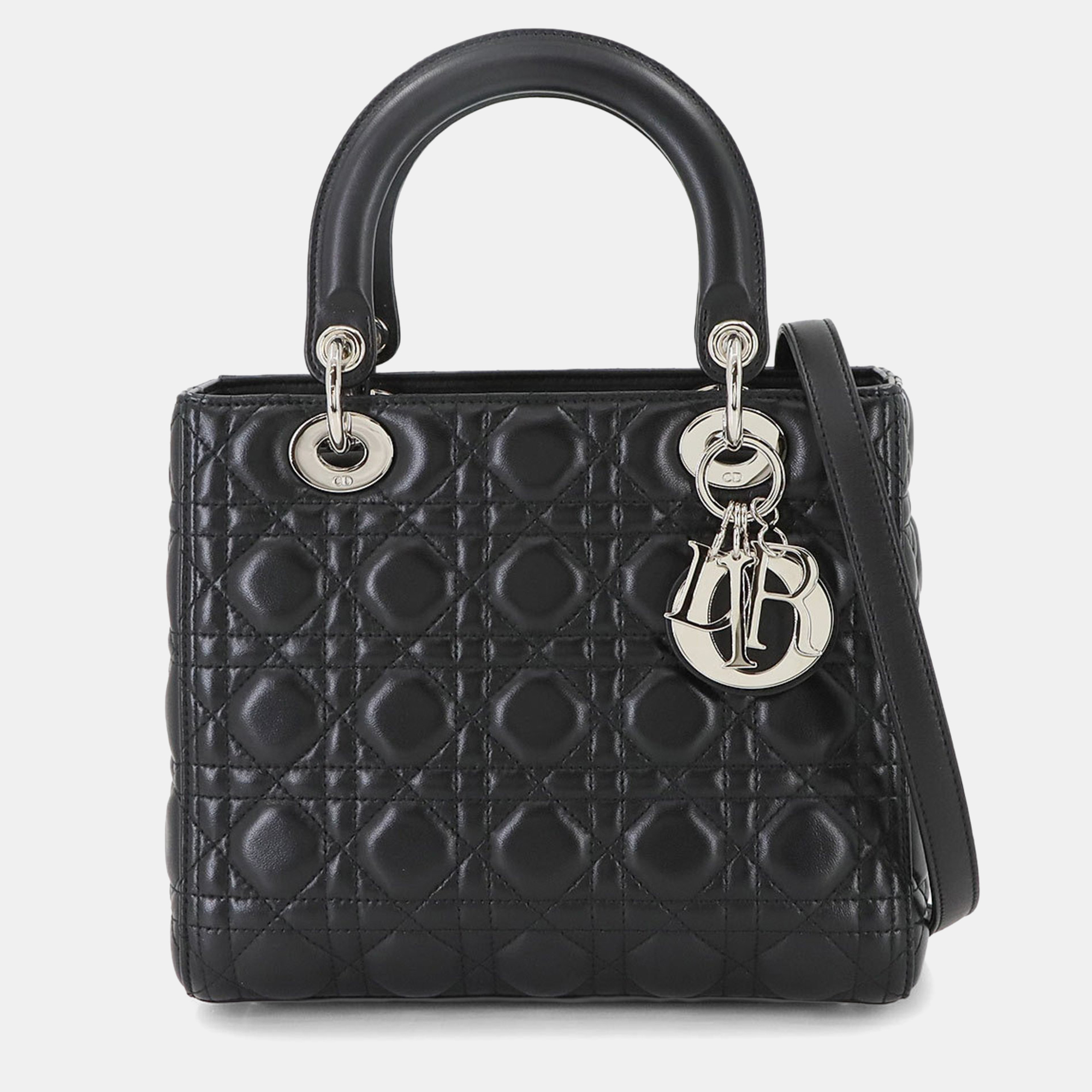 

Christian Dior Cannage Lady Medium Shoulder Bag In Black Leather