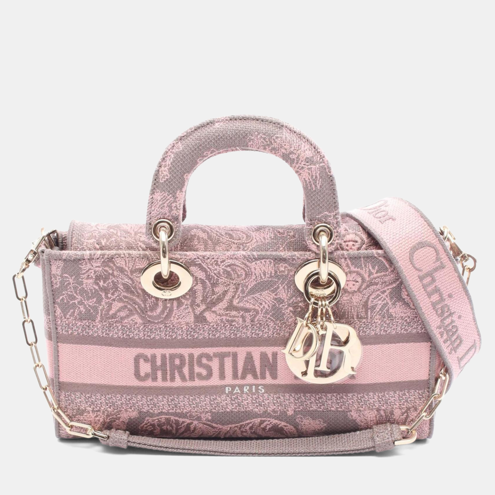 

Christian Dior Dior Lady D-Joy Medium Gray/Pink Canvas Handbag, Grey