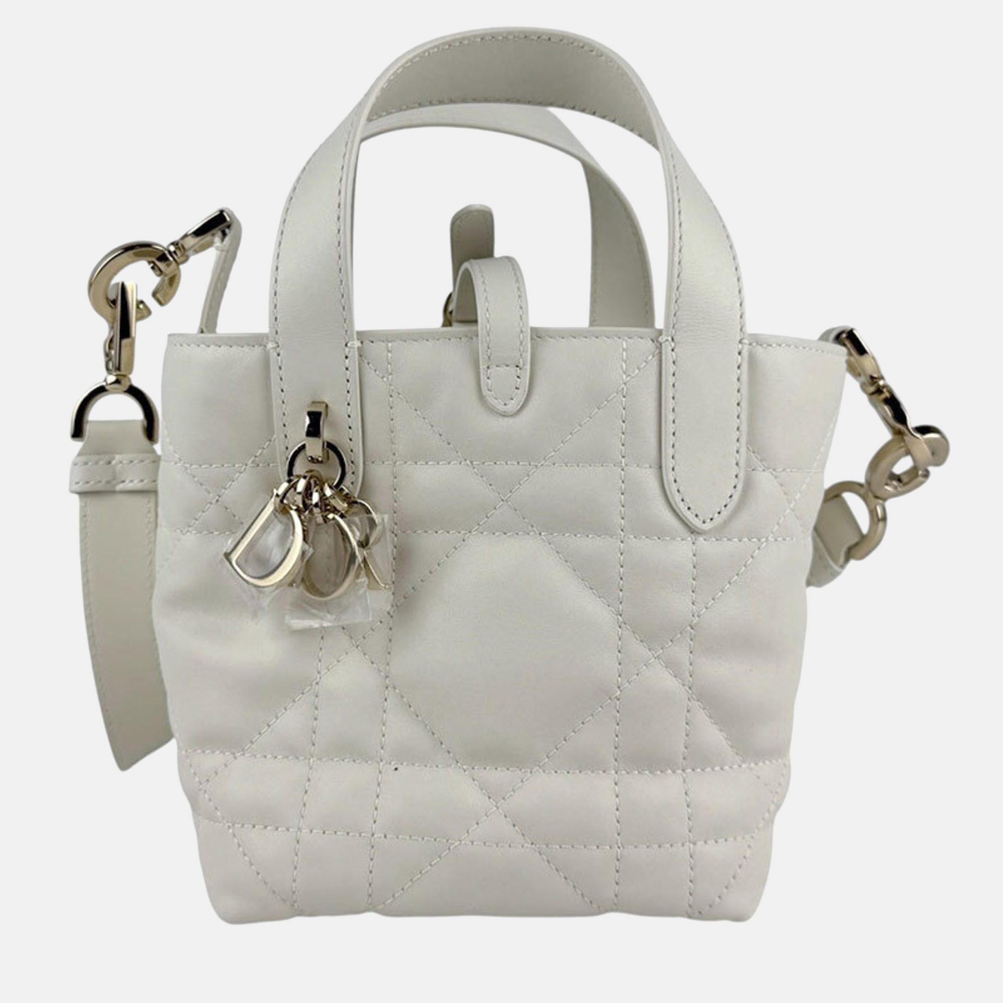 

Christian Dior Vertical Nano Tote Bag In White Leather