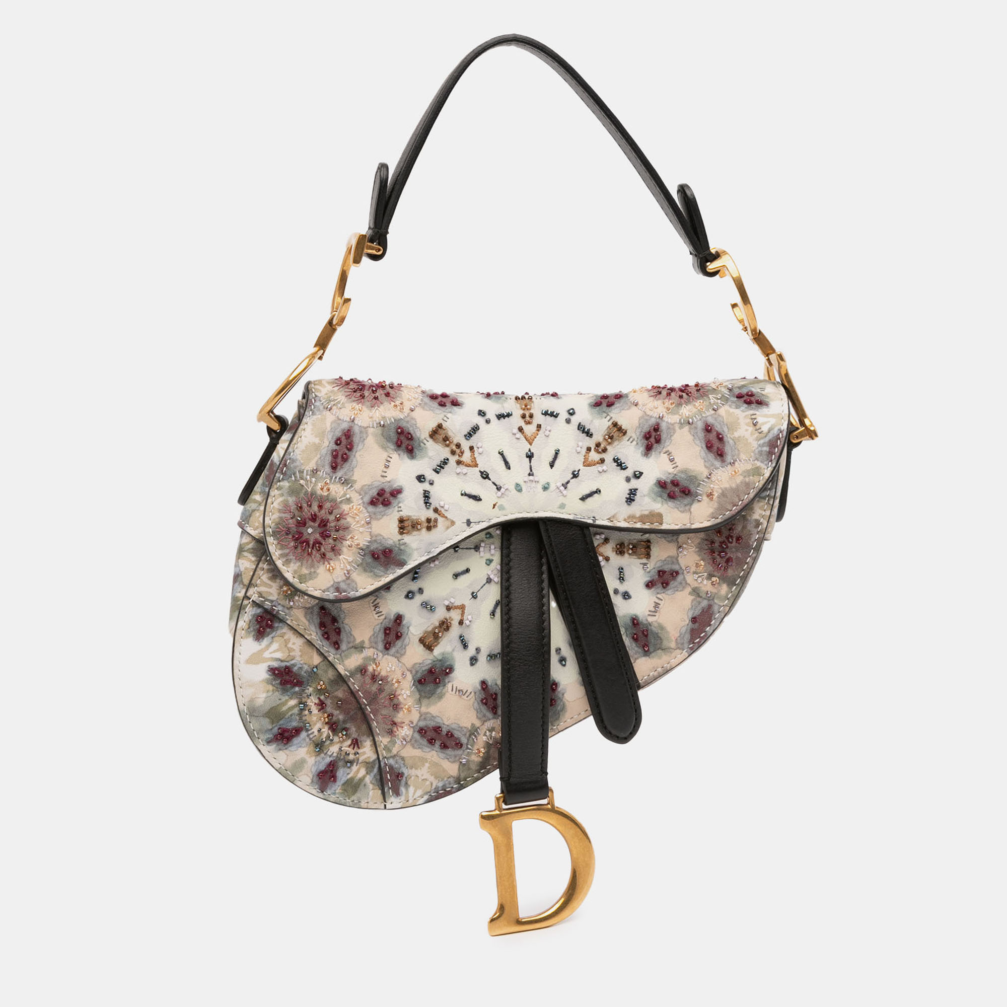 

Dior Kaleidiorscopic Embroidered Saddle Mini Multicolor Calfskin Leather Bag, Beige