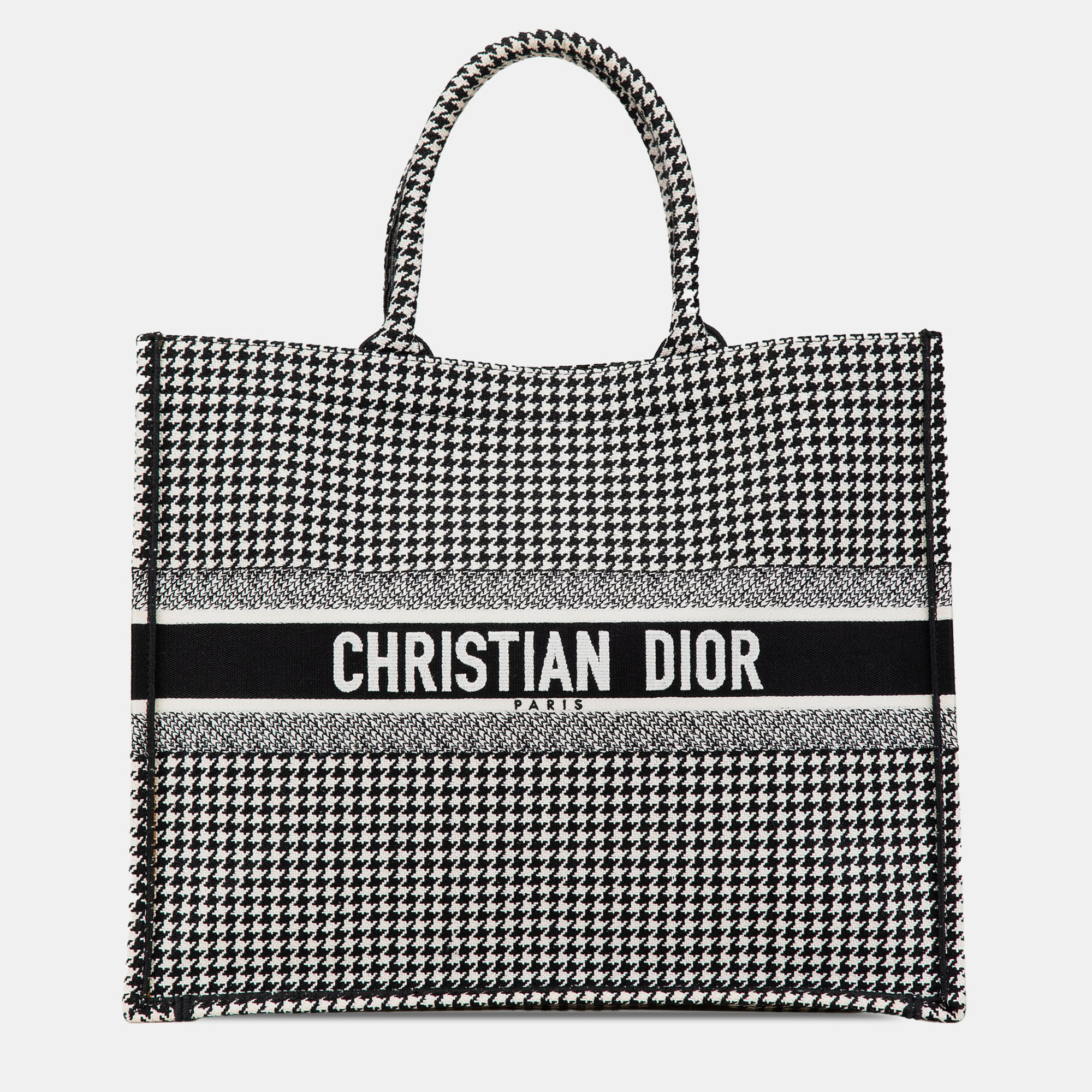 

Dior Black Large Canvas Houndstooth Embroidered Book Tote