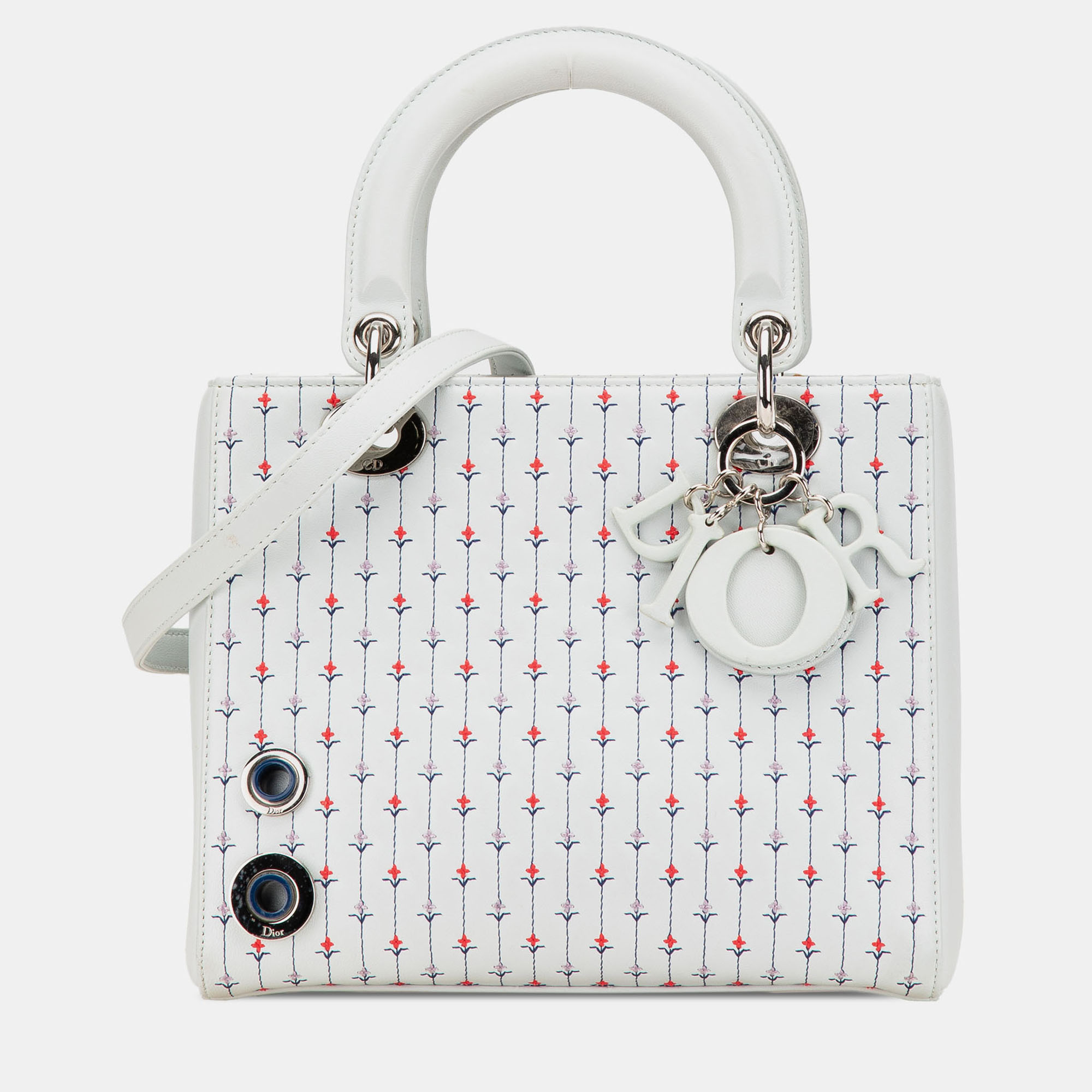 

Dior White Medium Calfskin Embroidered Flower Lady Dior