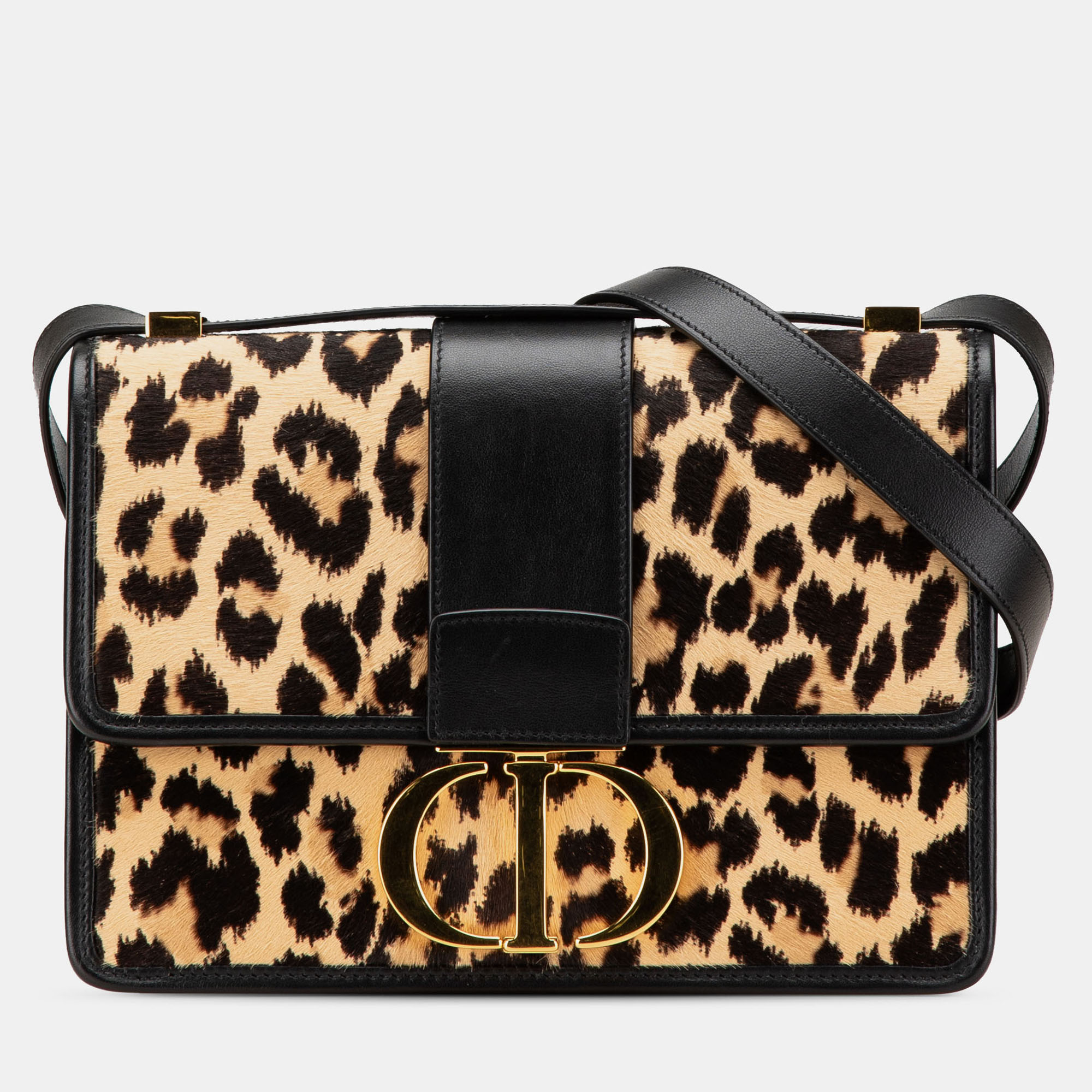 Pre-owned Dior Brown Pony Hair Leopard Print 30 Montaigne Flap