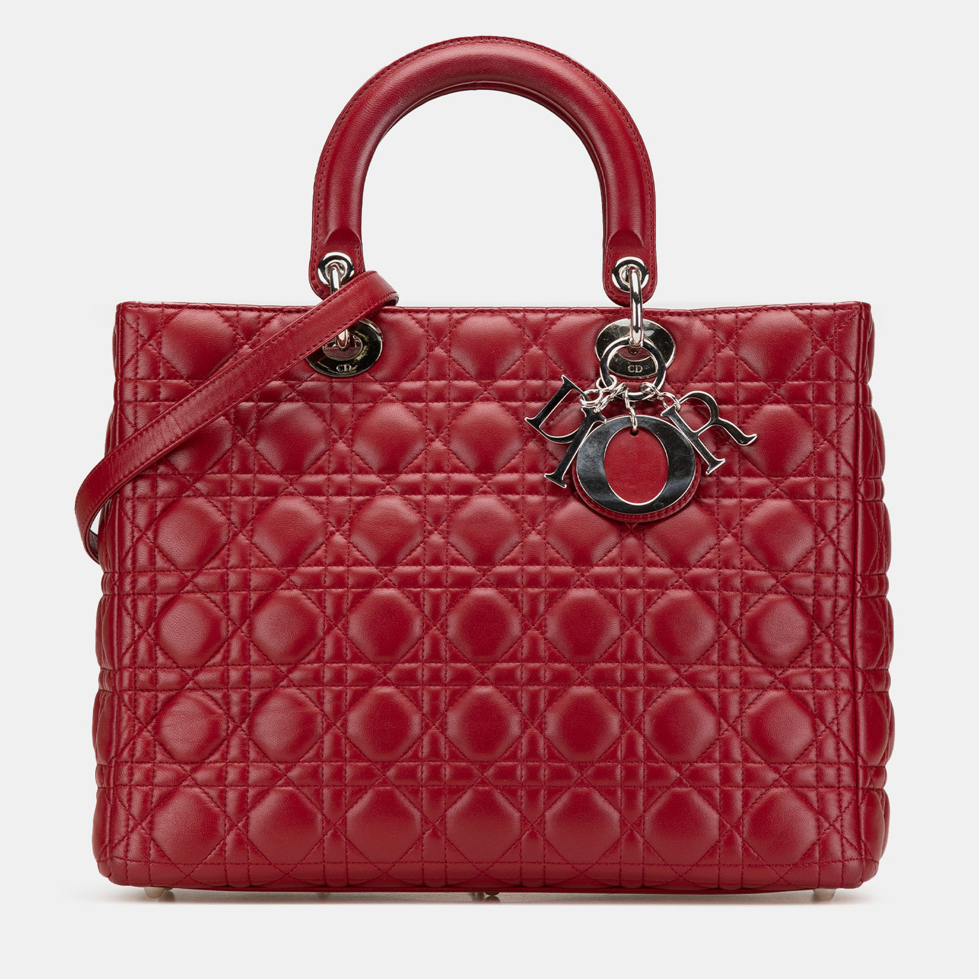 

Dior Red Large Lambskin Cannage Lady Dior