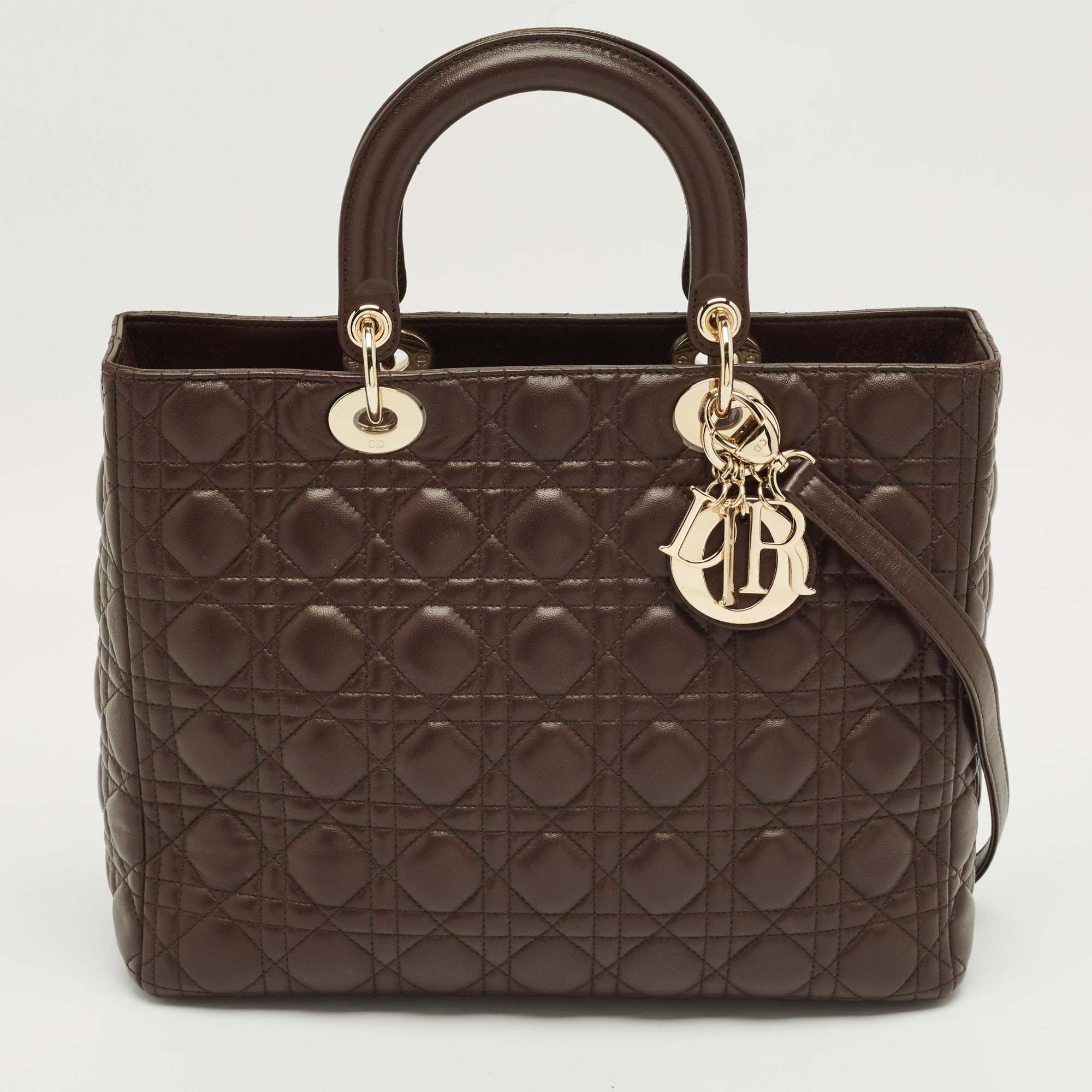 

Dior Dark Brown Cannage Leather Large Lady Dior Tote