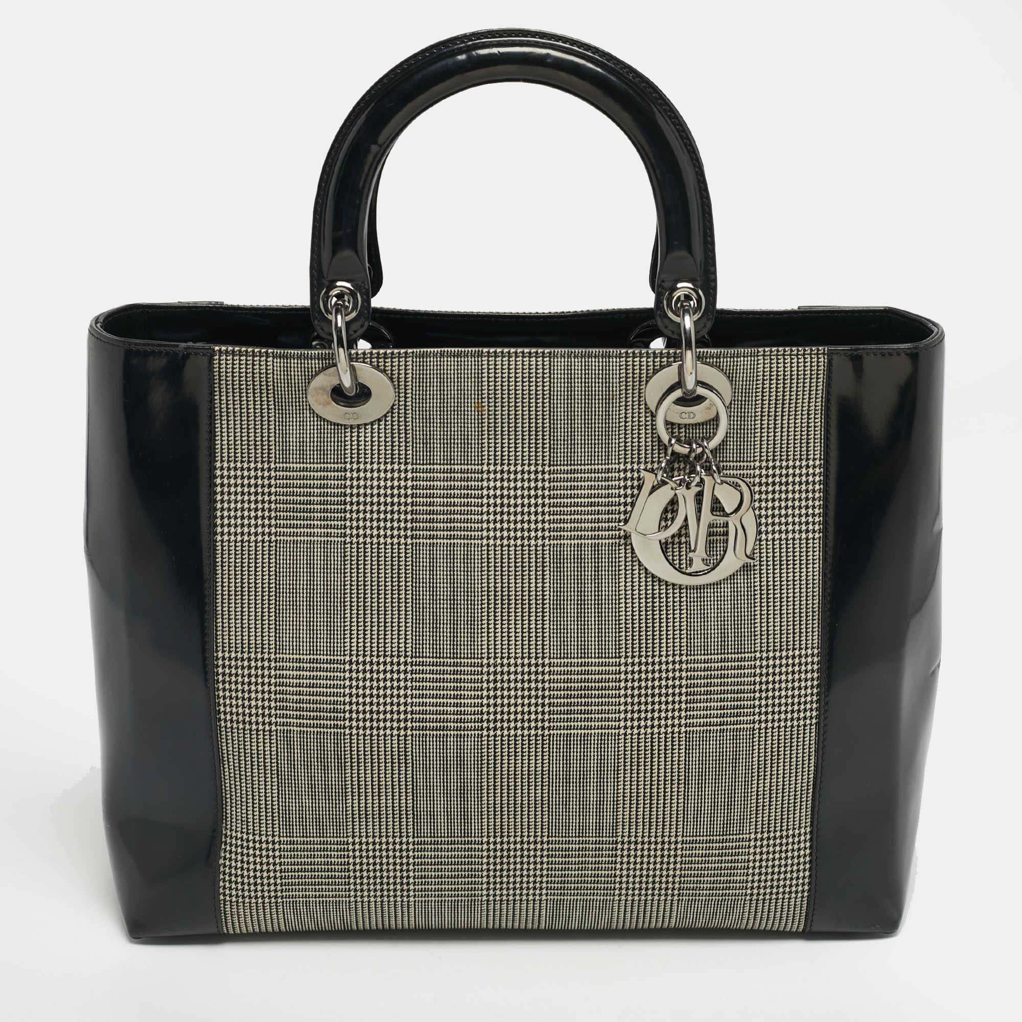 

Dior Black Houndstooth Canvas and Leather Large Lady Dior Tote