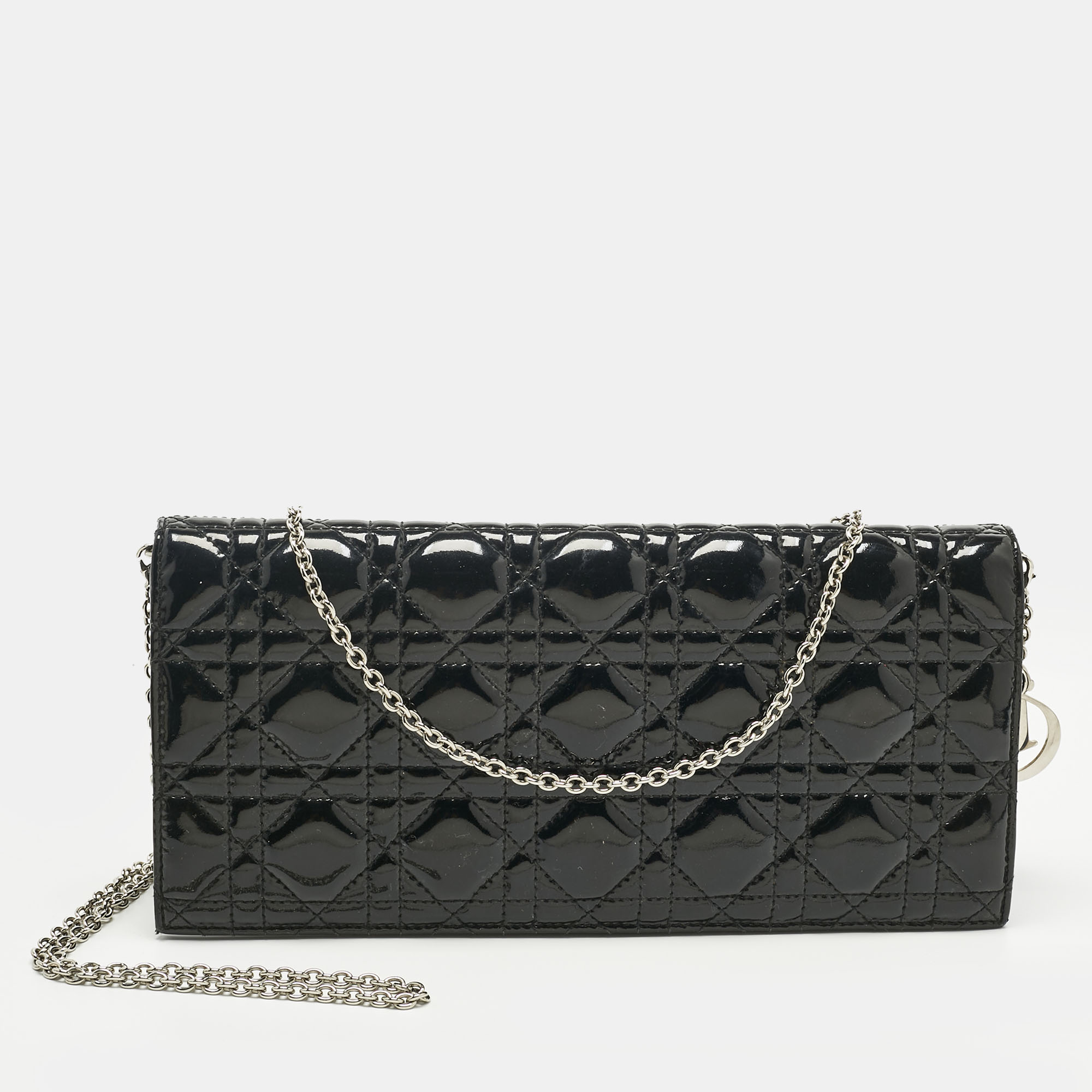 

Dior Black Cannage Patent Leather Lady Dior Chain Clutch