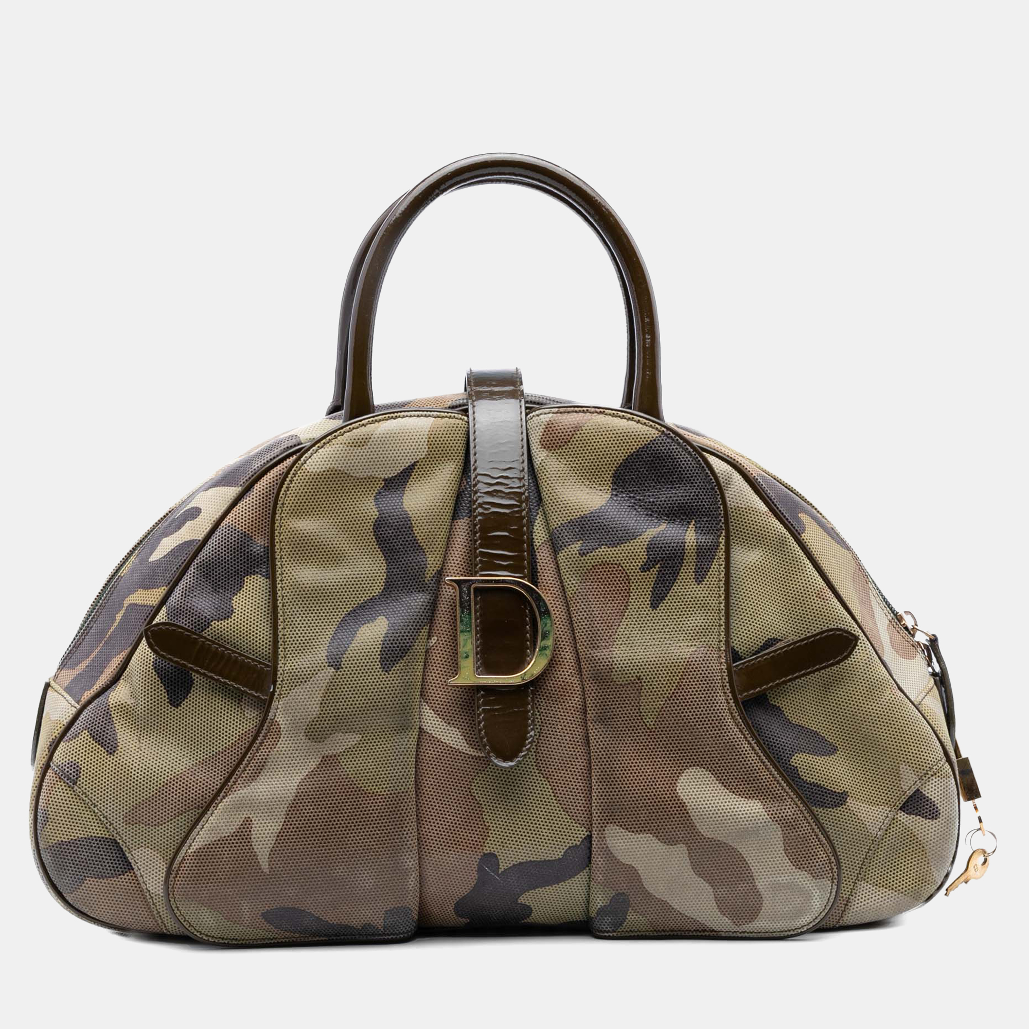 

Dior Green Camouflage Coated Canvas Double Saddle Bowler Bag