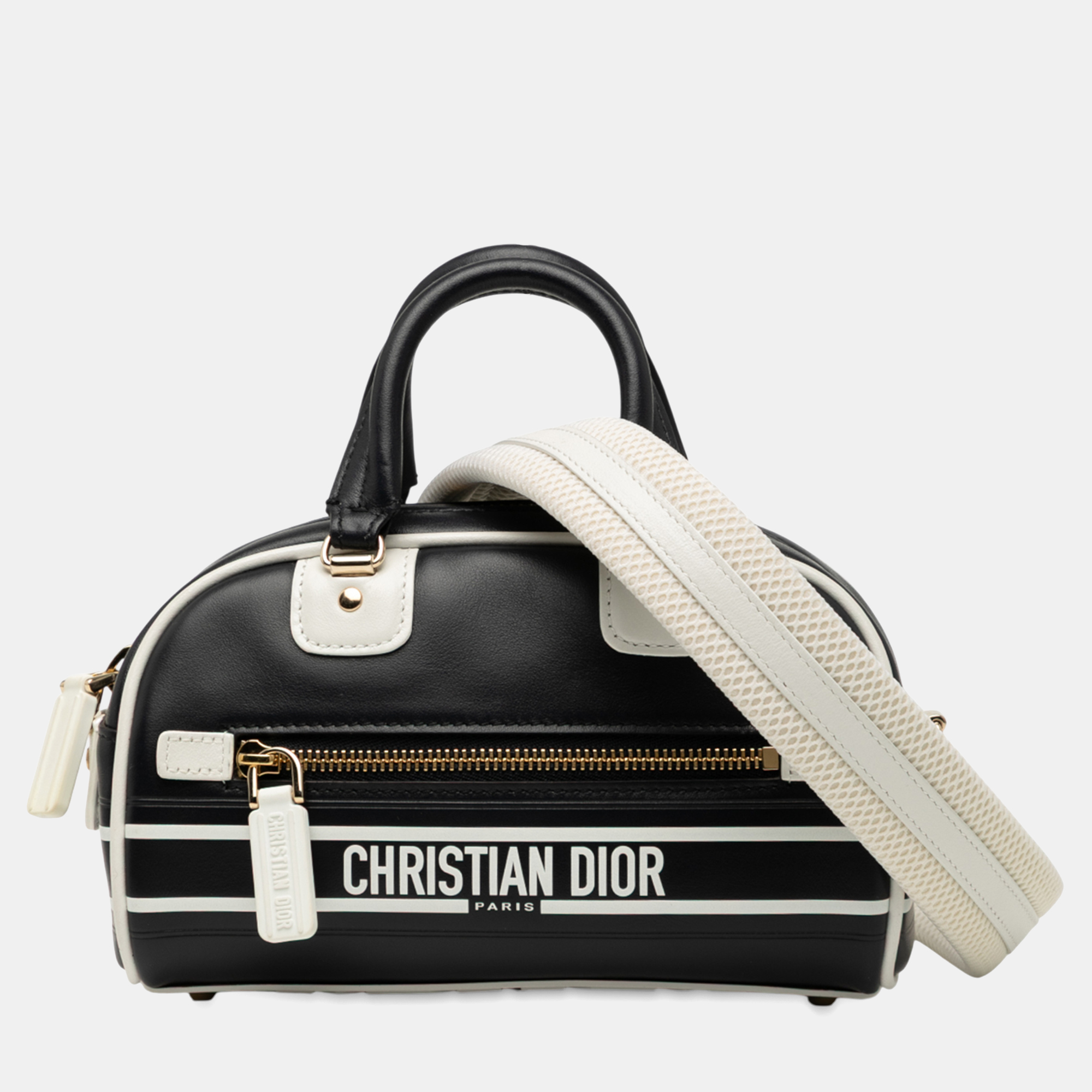

Dior Black White Micro Leather Dior Vibe Zip Bowling Bag