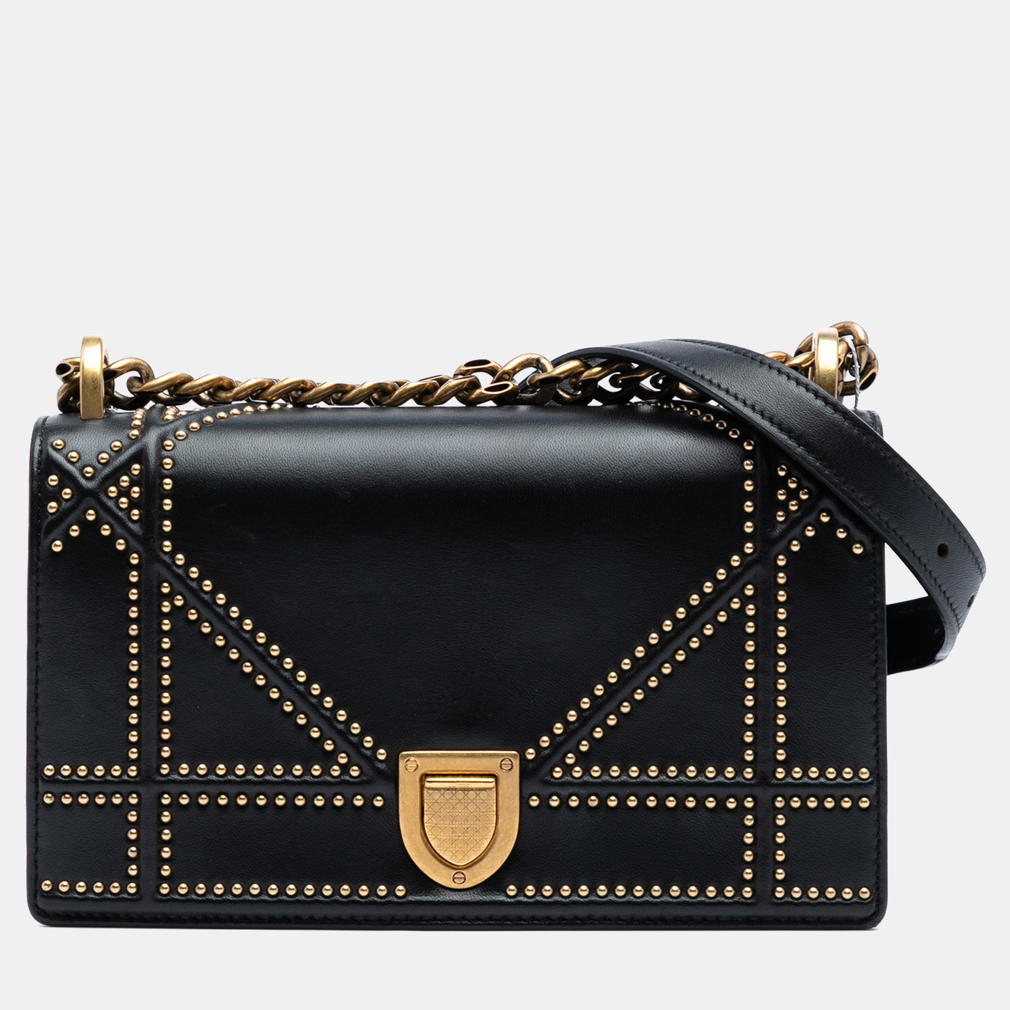 

Dior Black Small Lambskin Studded Diorama Flap