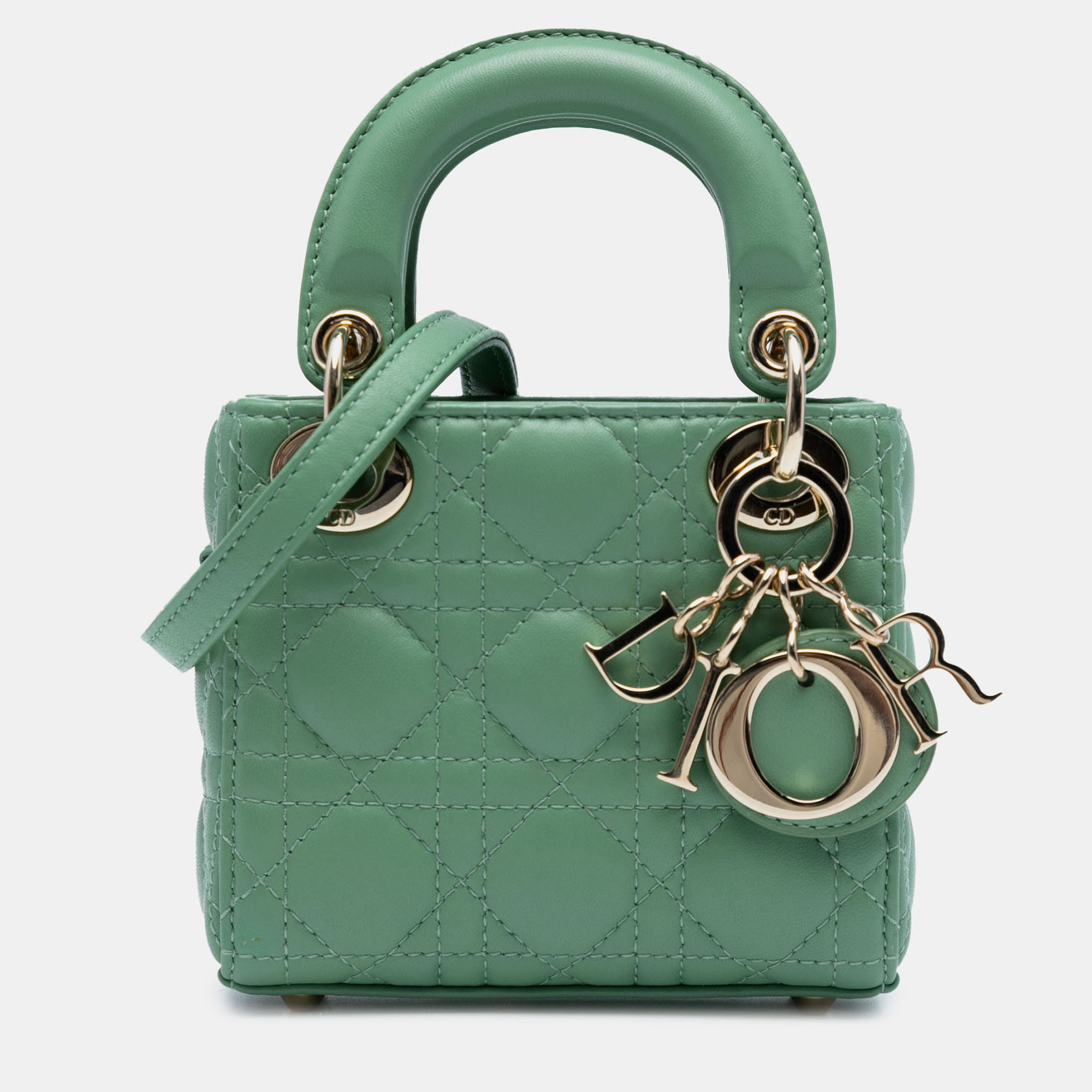 

Dior Green Micro Lambskin Cannage Lady Dior