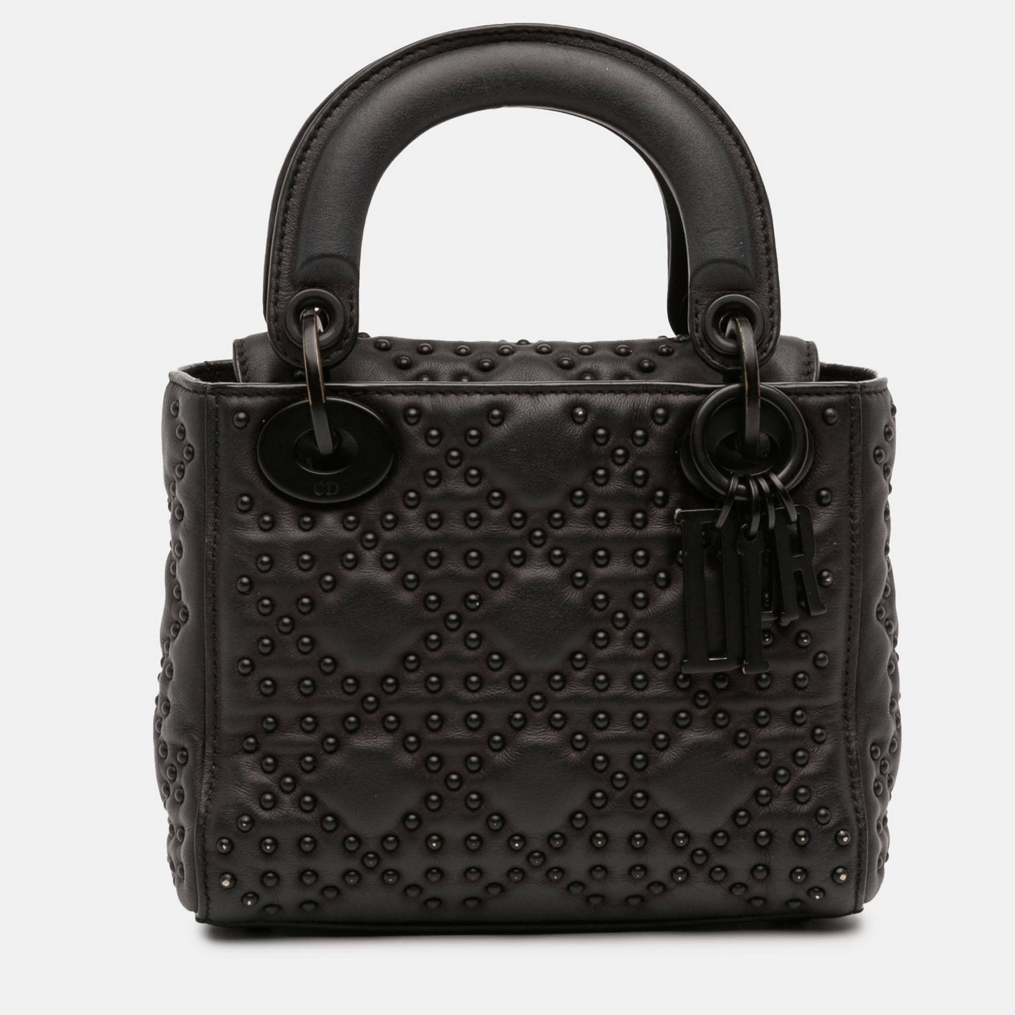 

Dior Black Mini Ultra Matte Calfskin Cannage Studded Supple Lady Dior