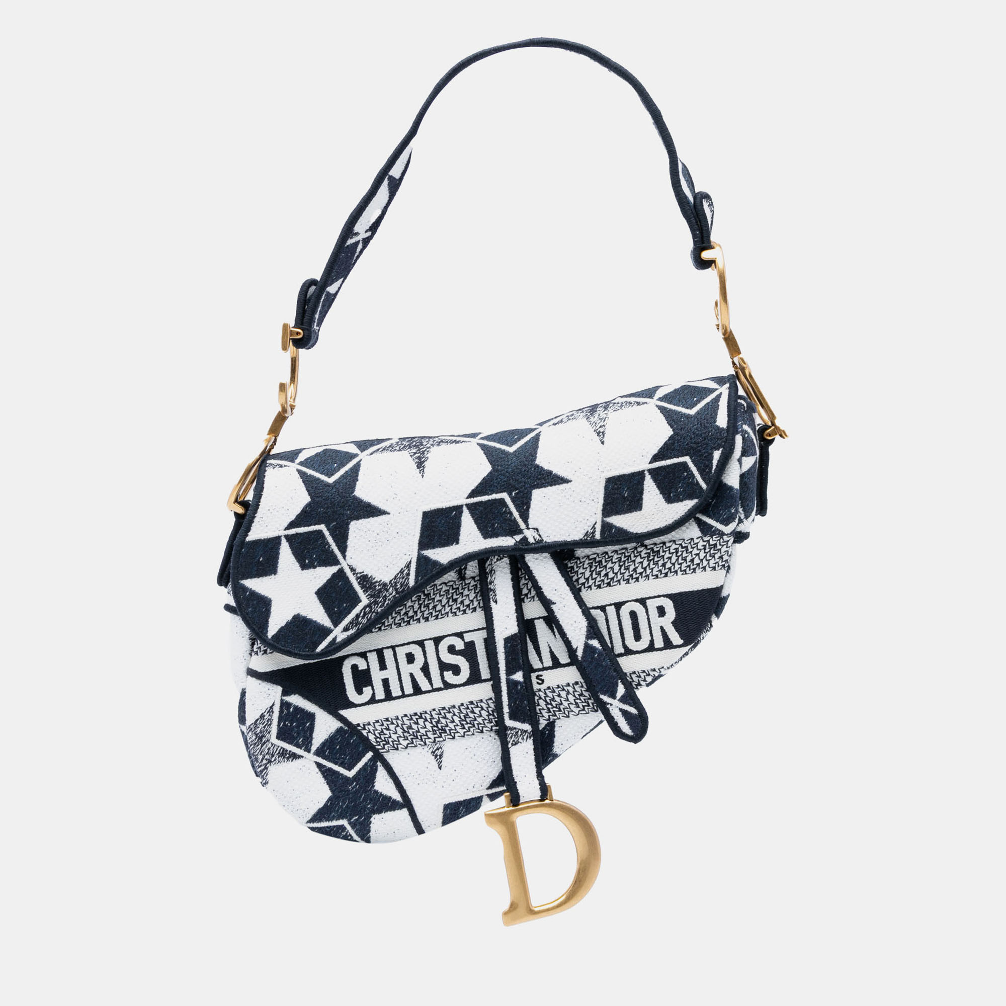 

Dior White Embroidered Canvas Stars Saddle Bag