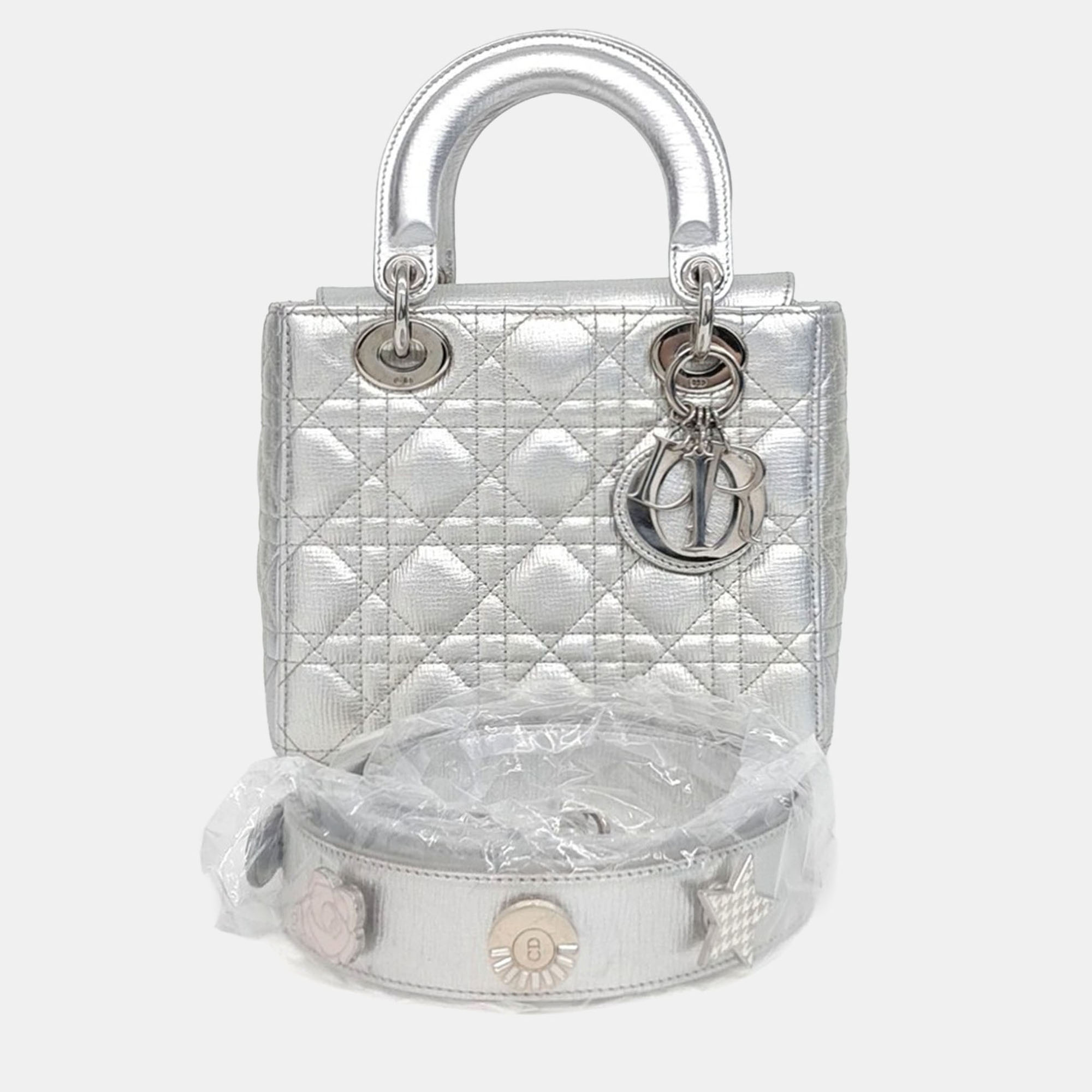 

Dior Silver Leather Cannage Lady Bag Small