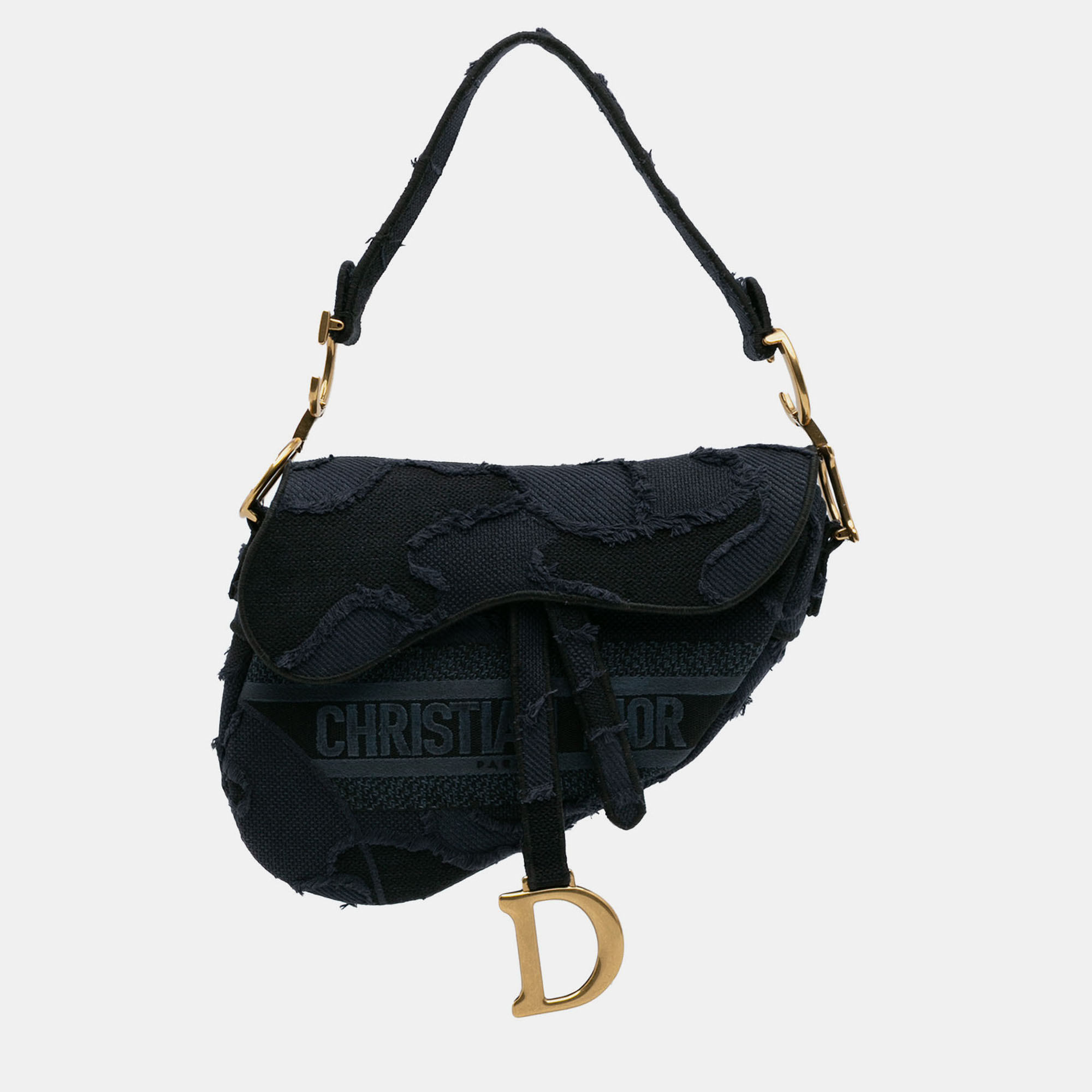 

Dior Navy Blue Camouflage Embroidered Canvas Saddle Bag