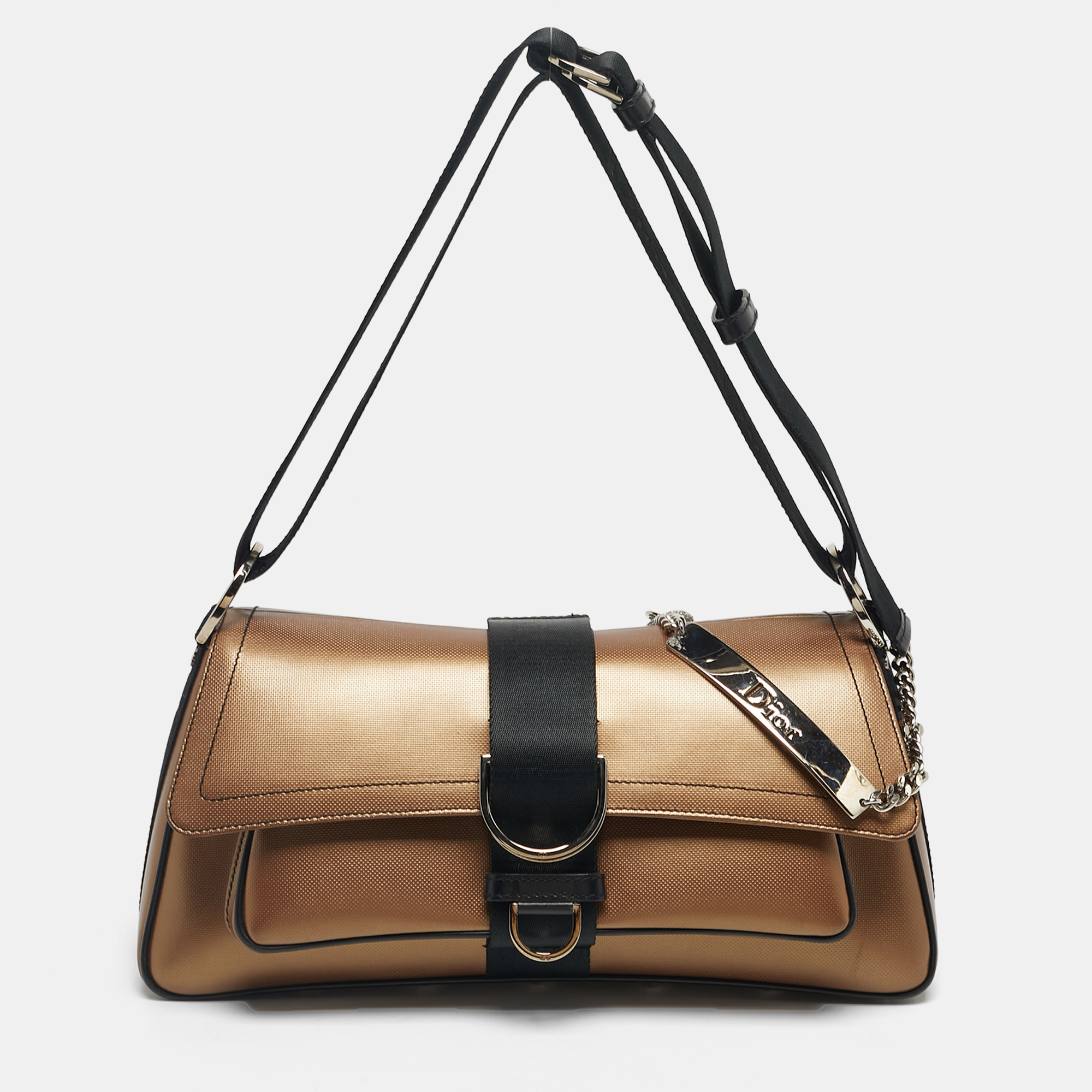 

Dior Bronze/Black Leather and Fabric Hardcore Shoulder Bag, Brown