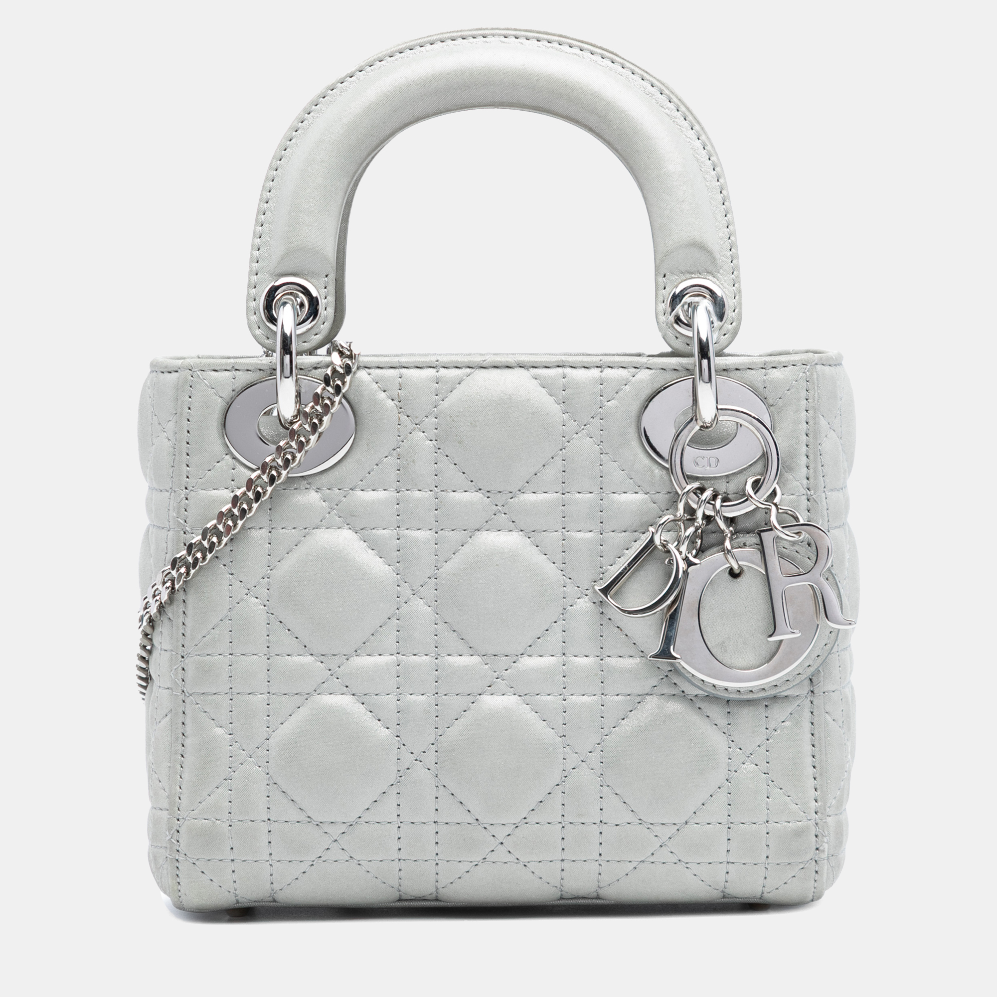 

Dior Silver Mini Iridescent Lambskin Cannage Lady Dior