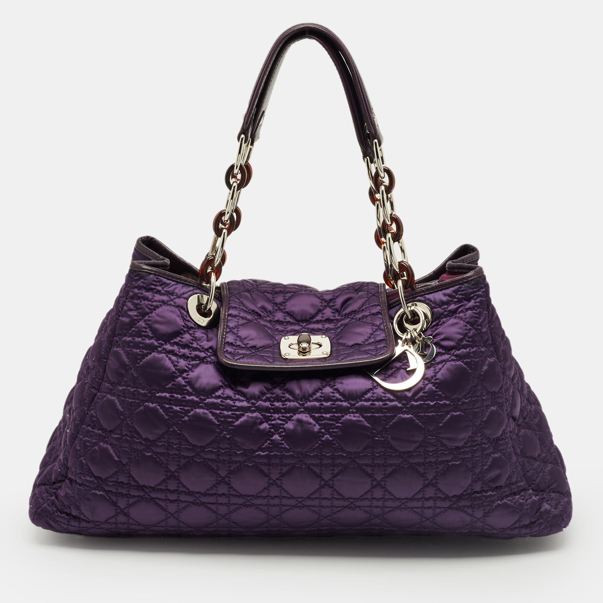 Pre-owned Dior Purple Cannage Nylon And Leather Charming Lock Bag