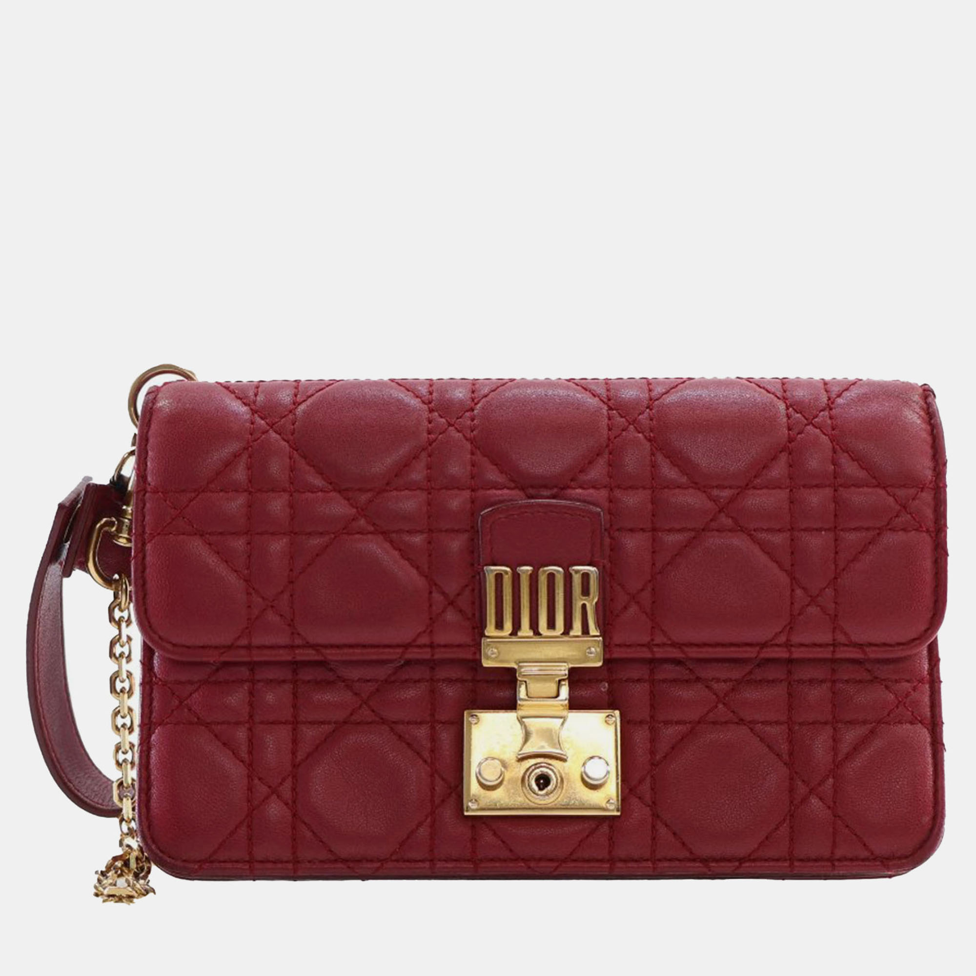 

Dior Red Lambskin Cannage DiorAddict Wristlet Clutch