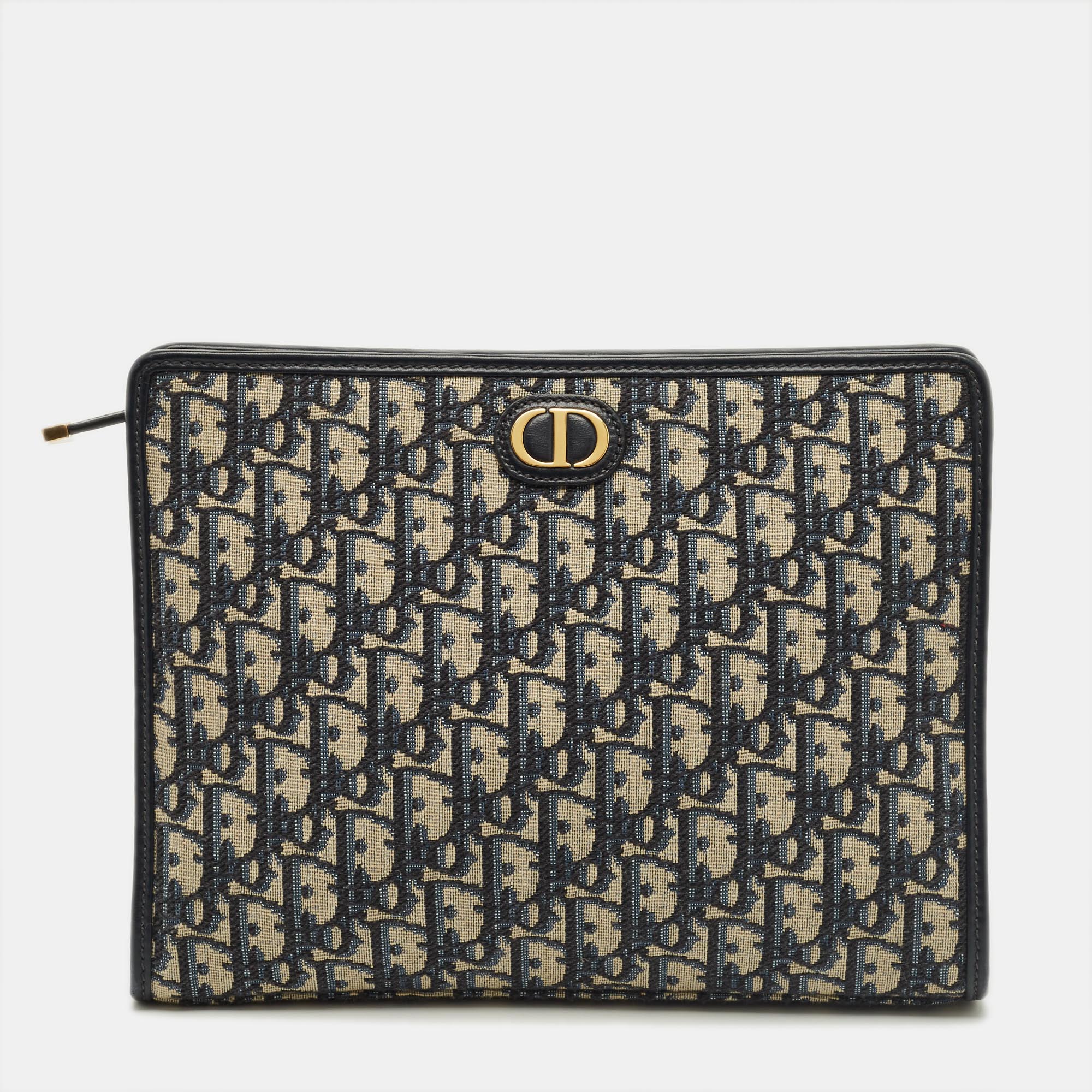 Pre-owned Dior Blue Oblique Jacquard Canvas 30 Montaigne Pouch