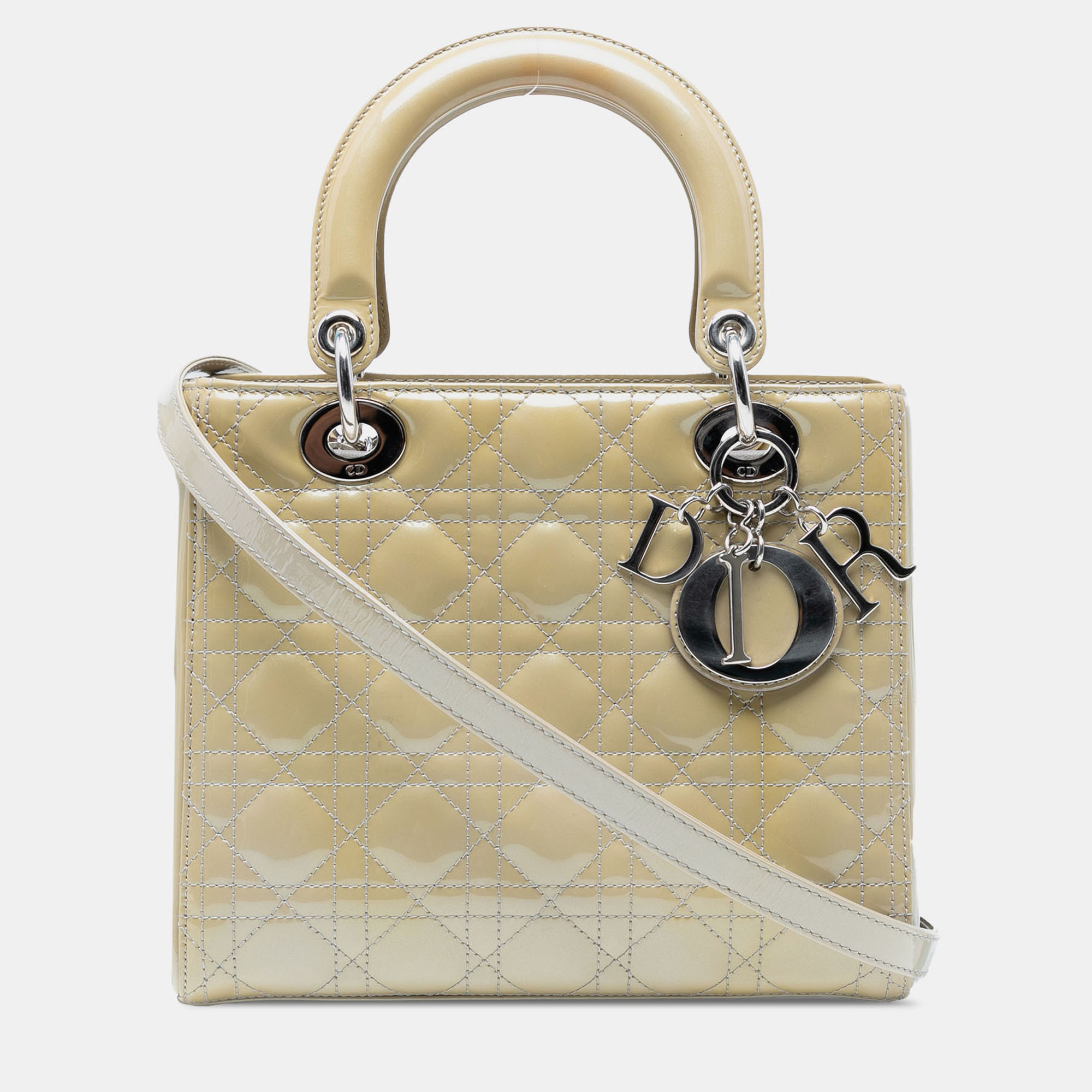 

Dior Beige Brown Medium Patent Cannage Lady Dior