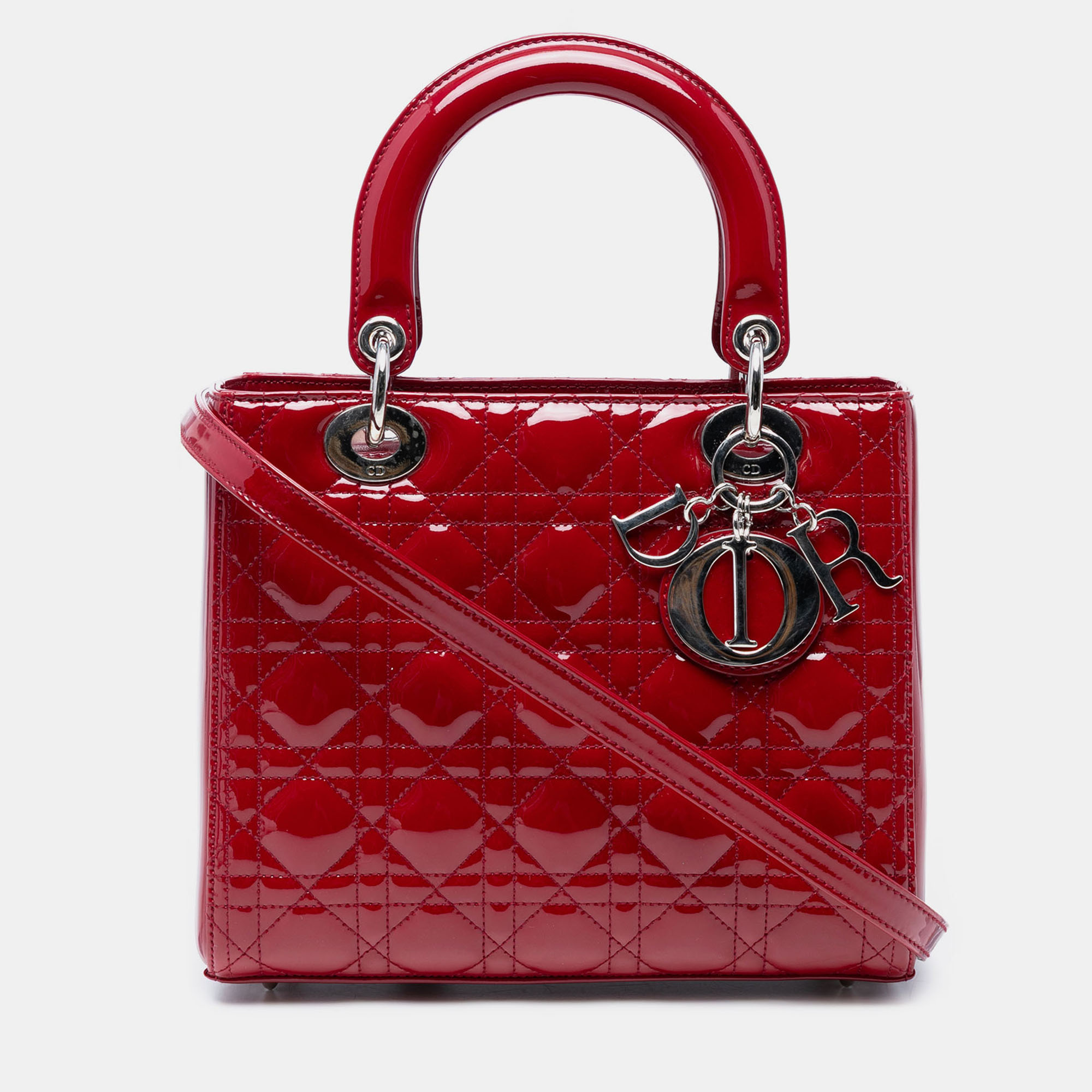 

Dior Red Medium Patent Cannage Lady Dior