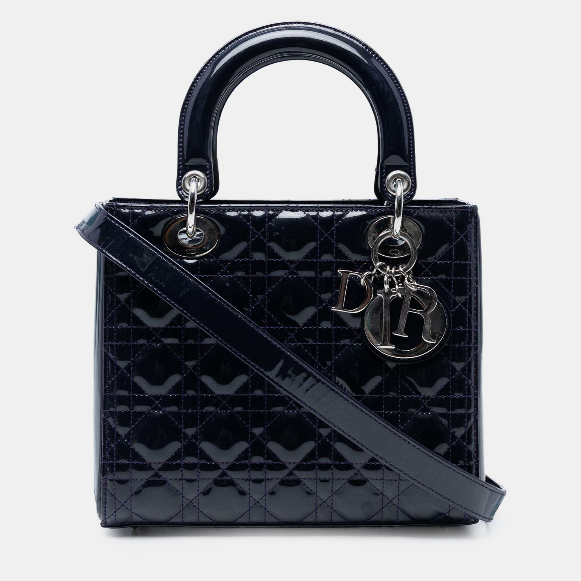 

Dior Navy Blue Medium Patent Cannage Lady Dior