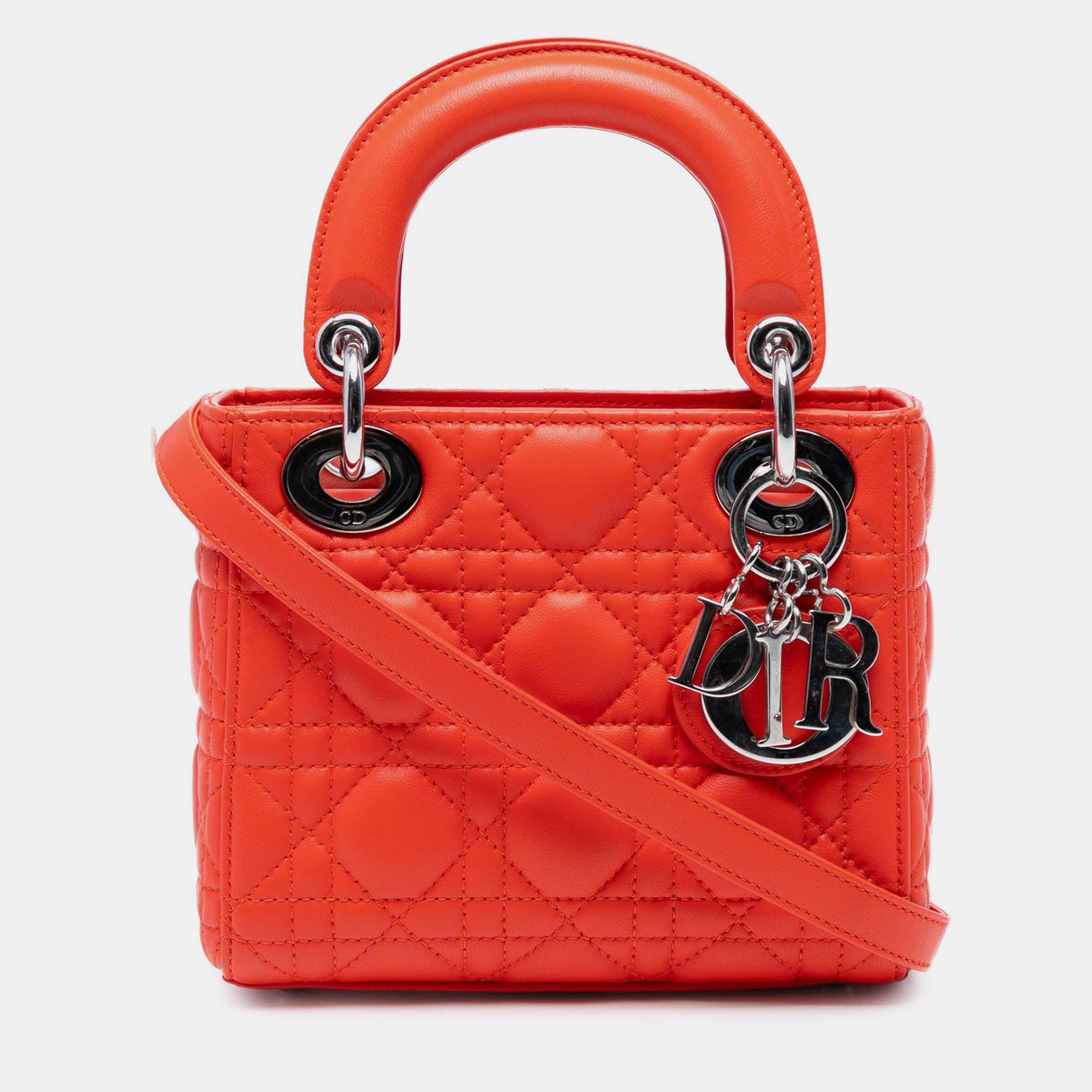 

Dior Orange Mini Lambskin Cannage Lady Dior