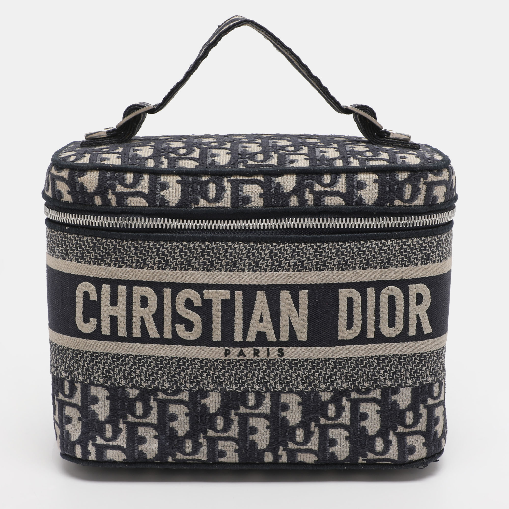 Dior Blue Oblique Canvas Travel Vanity Case Top Handle Bag