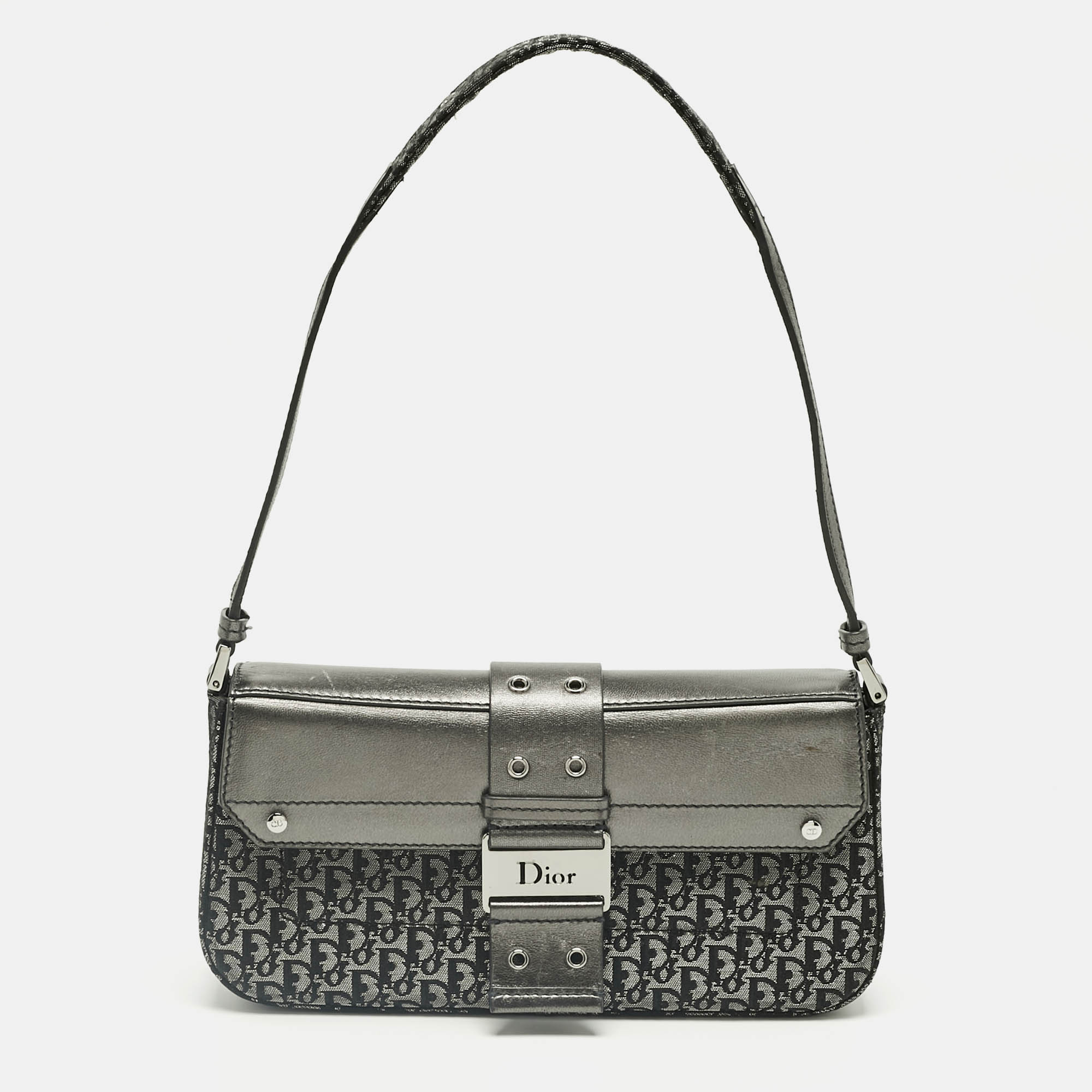

Dior Metallic Grey Oblique Canvas and Leather Street Chic Shoulder Bag