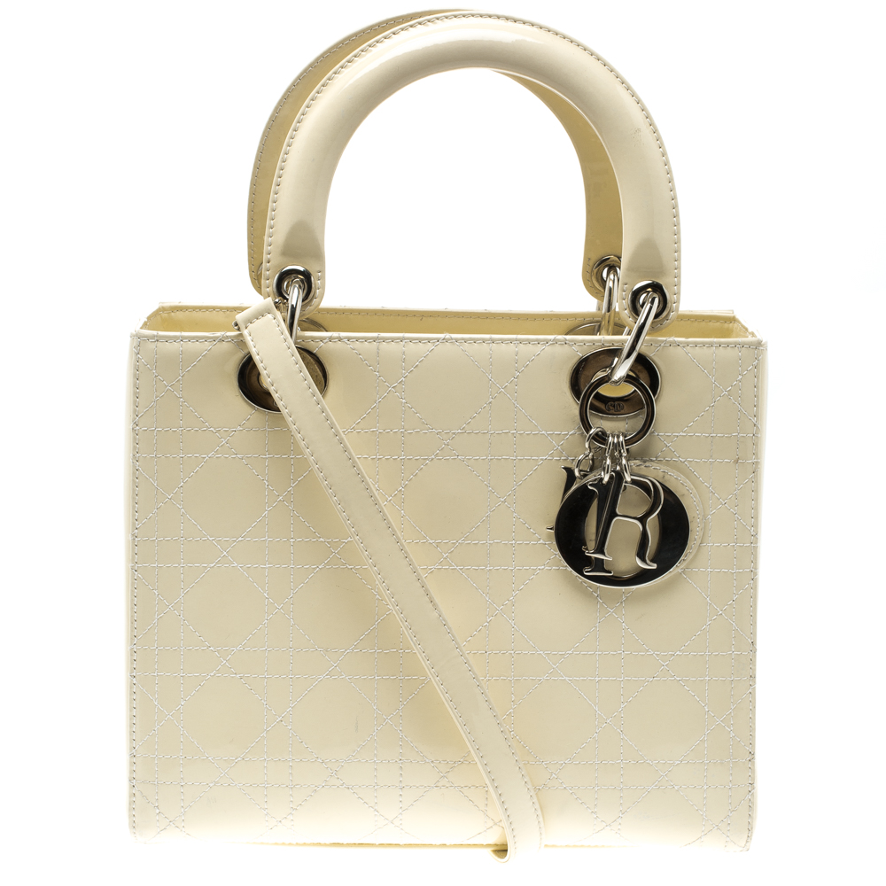 Dior Cream Patent Leather Medium Lady Dior Tote Dior | TLC