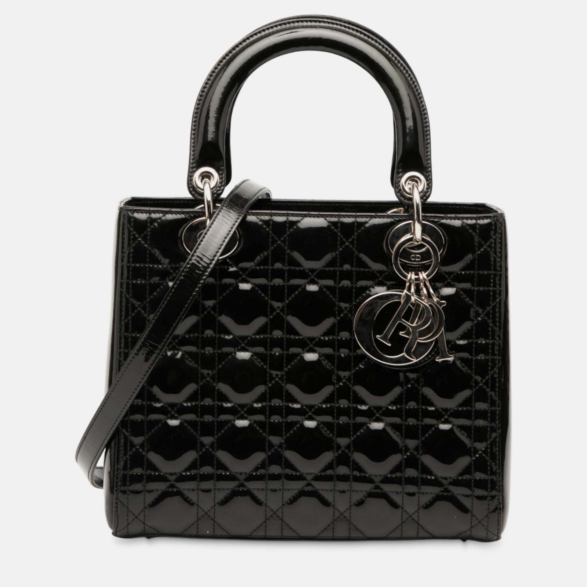 

Dior Black Medium Patent Cannage Lady Dior